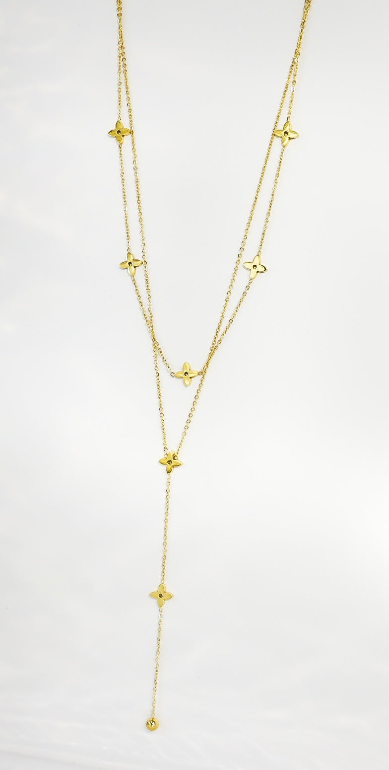 Double Layer Gold Clover Necklace
