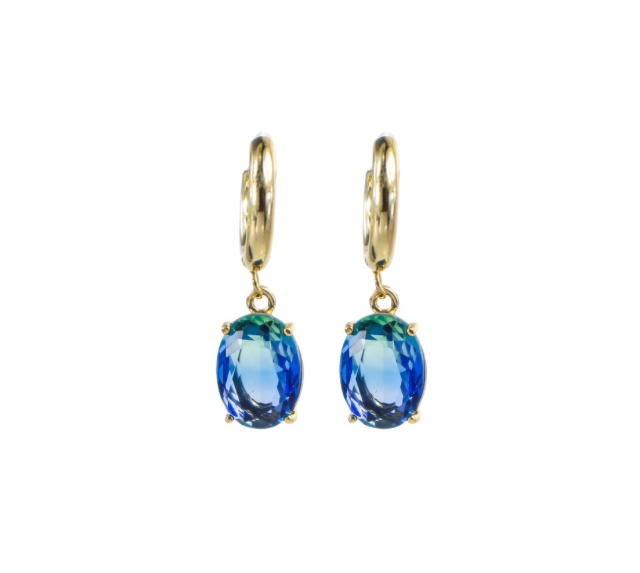 Elegant Gold Ombre Blue Sapphire Hoop Earrings