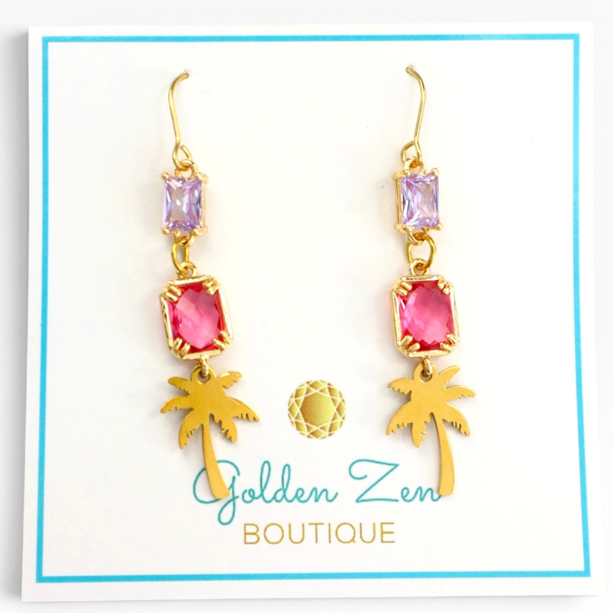 Pink & Purple Palm Tree Crystal Earrings
