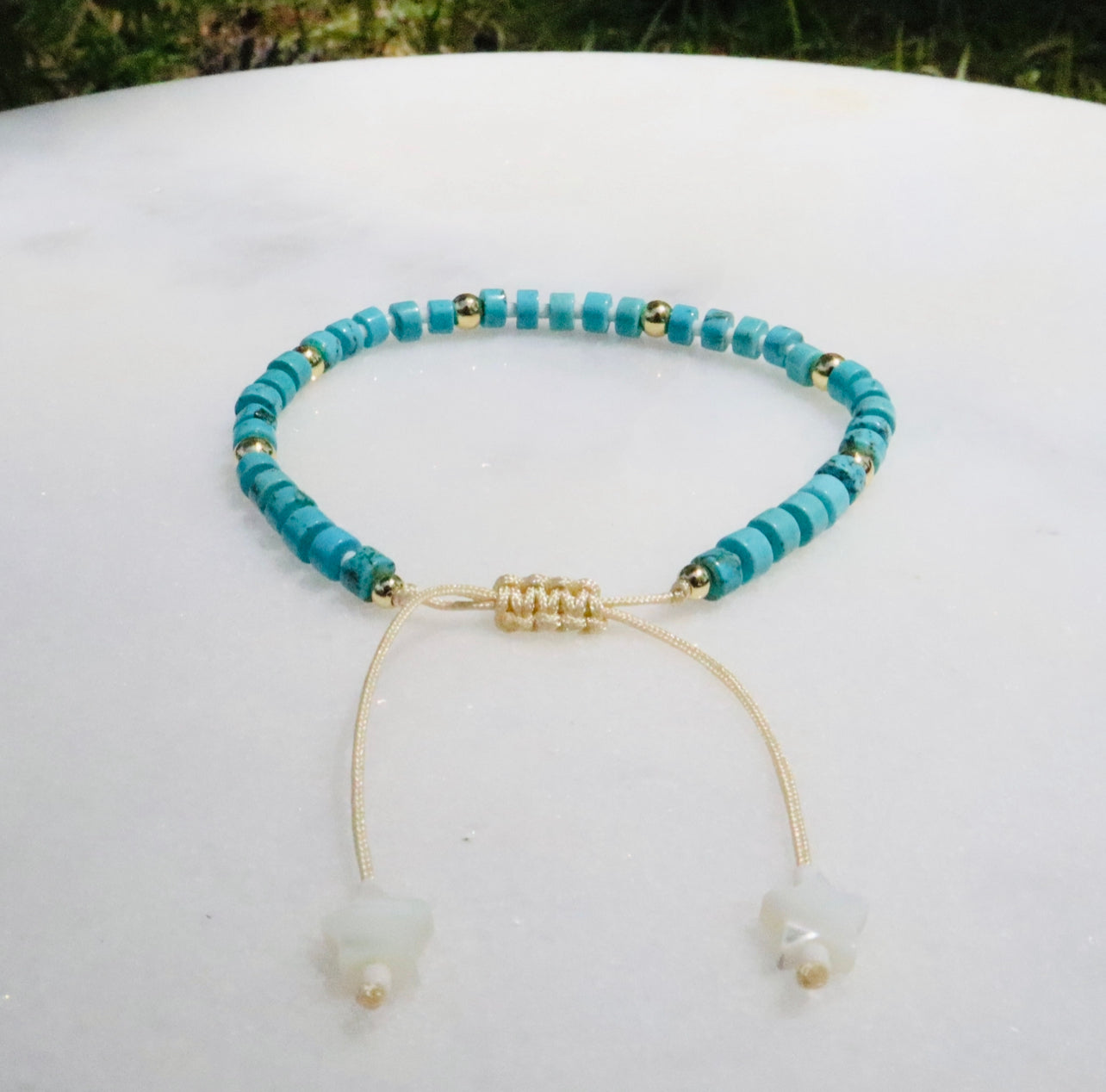 Genuine Turquoise & Mother of Pearl Adjustable Bracelet