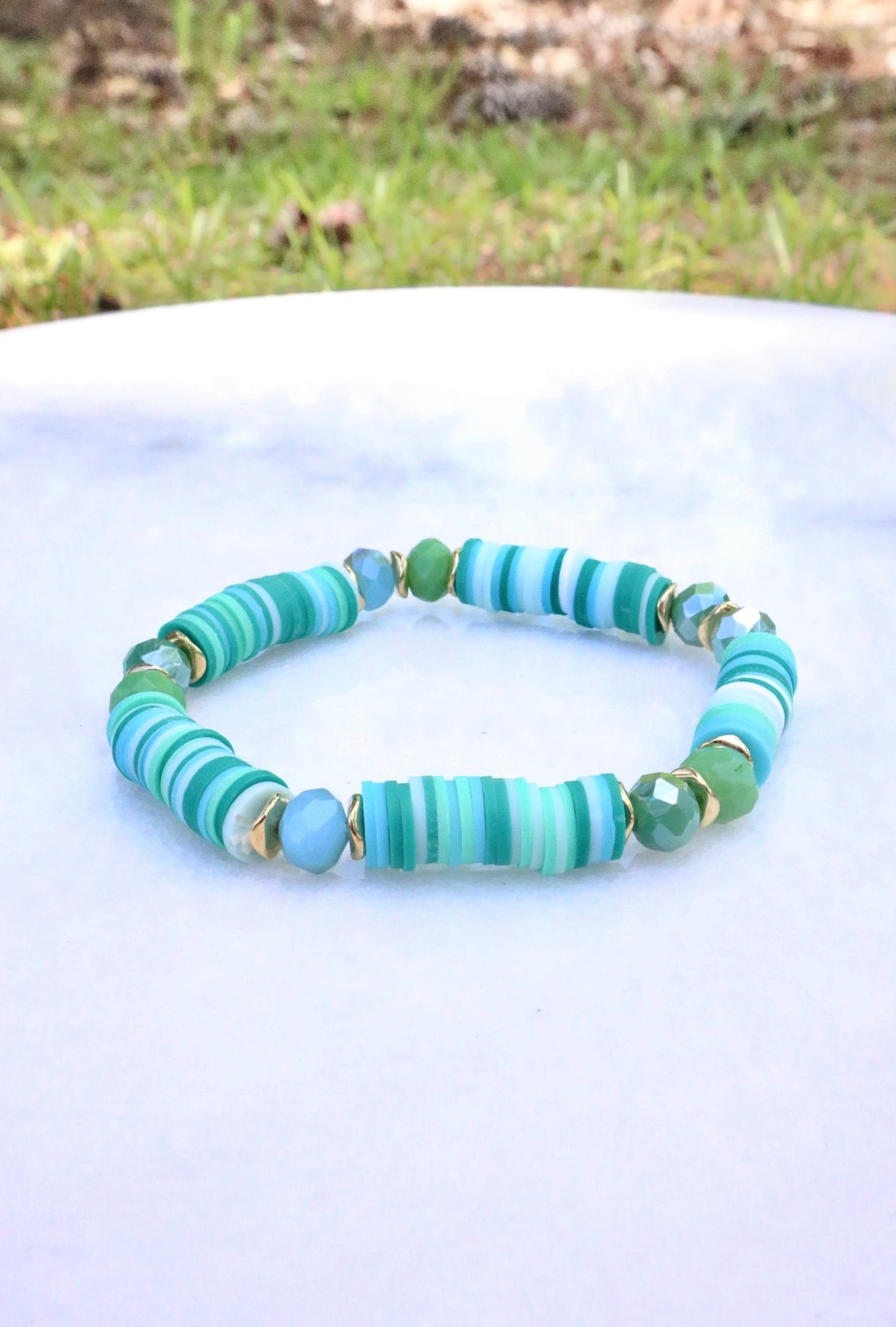 Multicolor Teal Clay & Crystal Bracelet