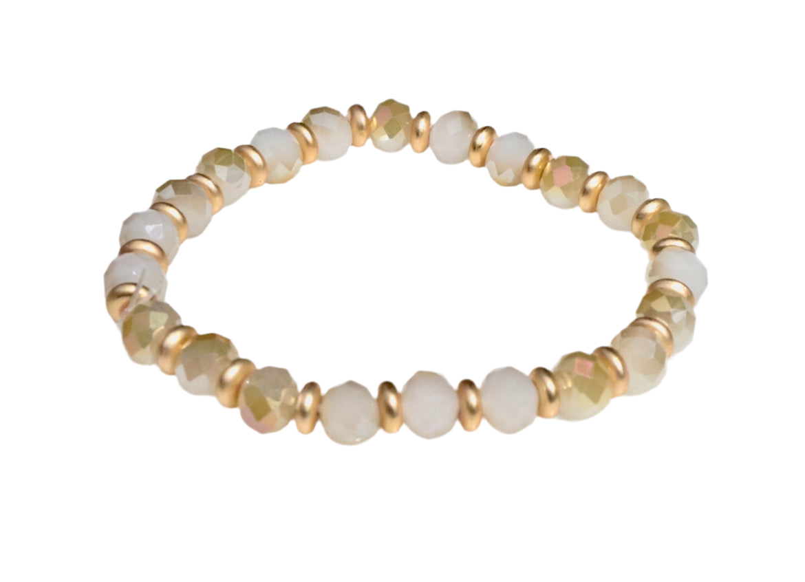 Elegant Tan Glass Crystal Beaded Bracelet