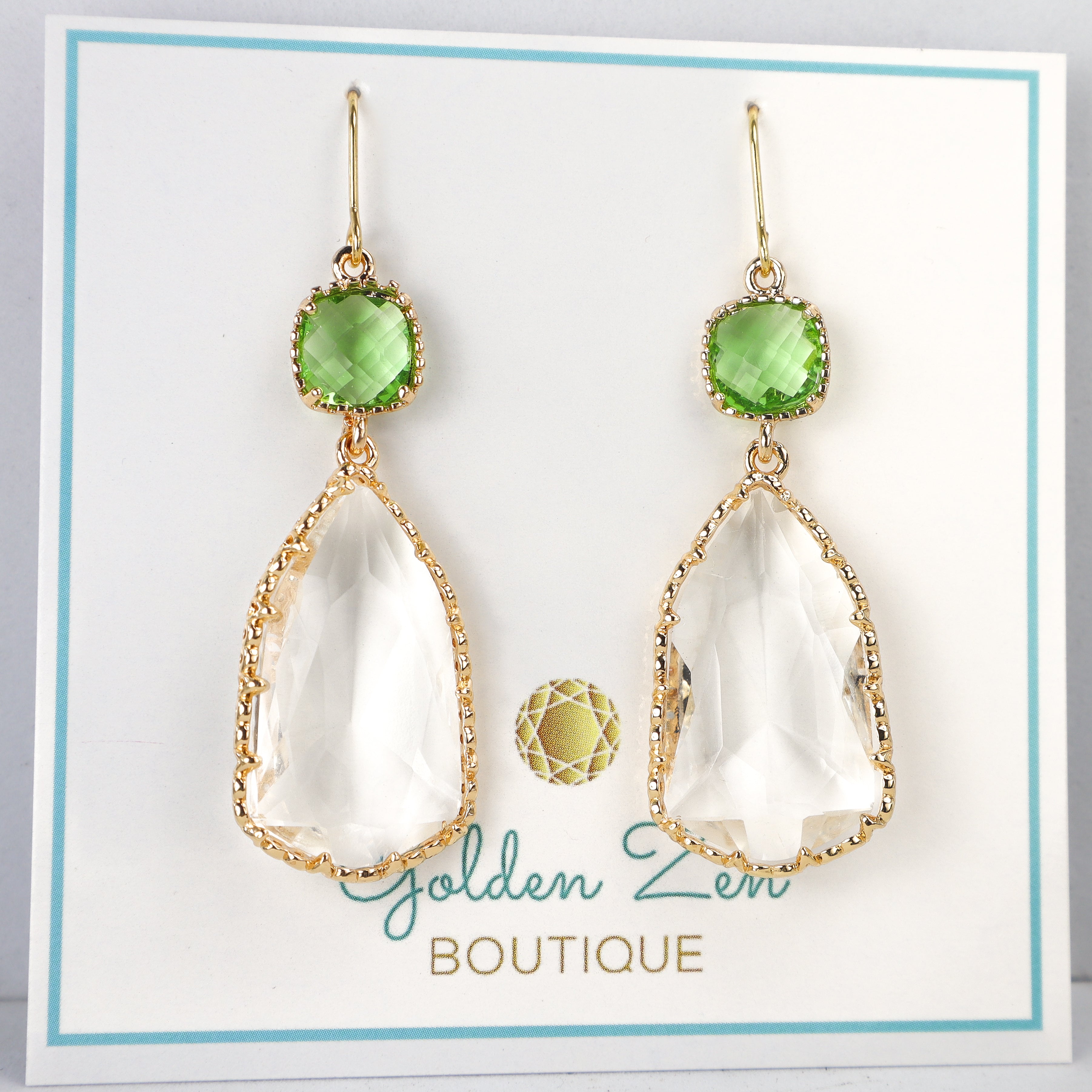 Ella’s Green & Clear Crystal Statement Earrings