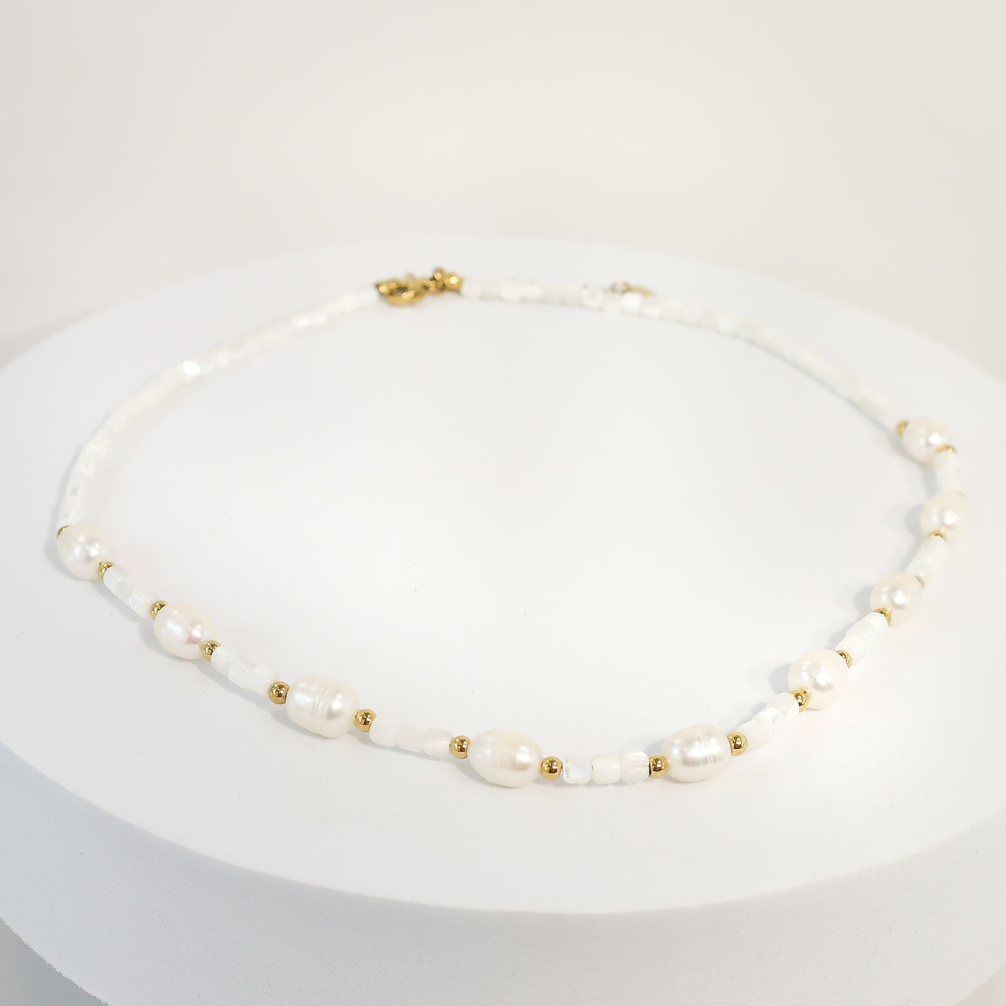 White Mother of Pearl & Fresh Water Pearl Beaded Necklace