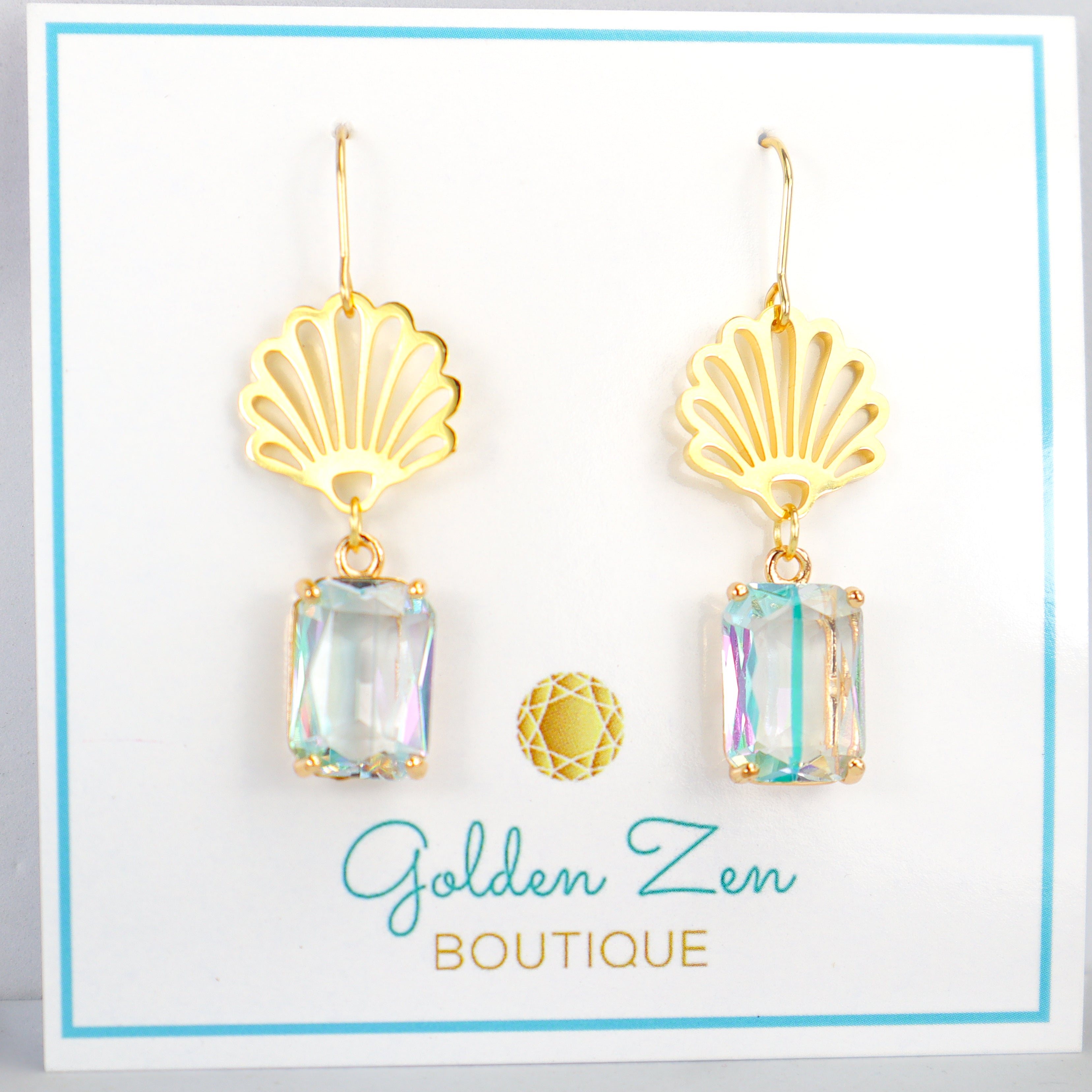 Brooke’s Scallop Shell & Aquamarine Blue Crystal Earrings