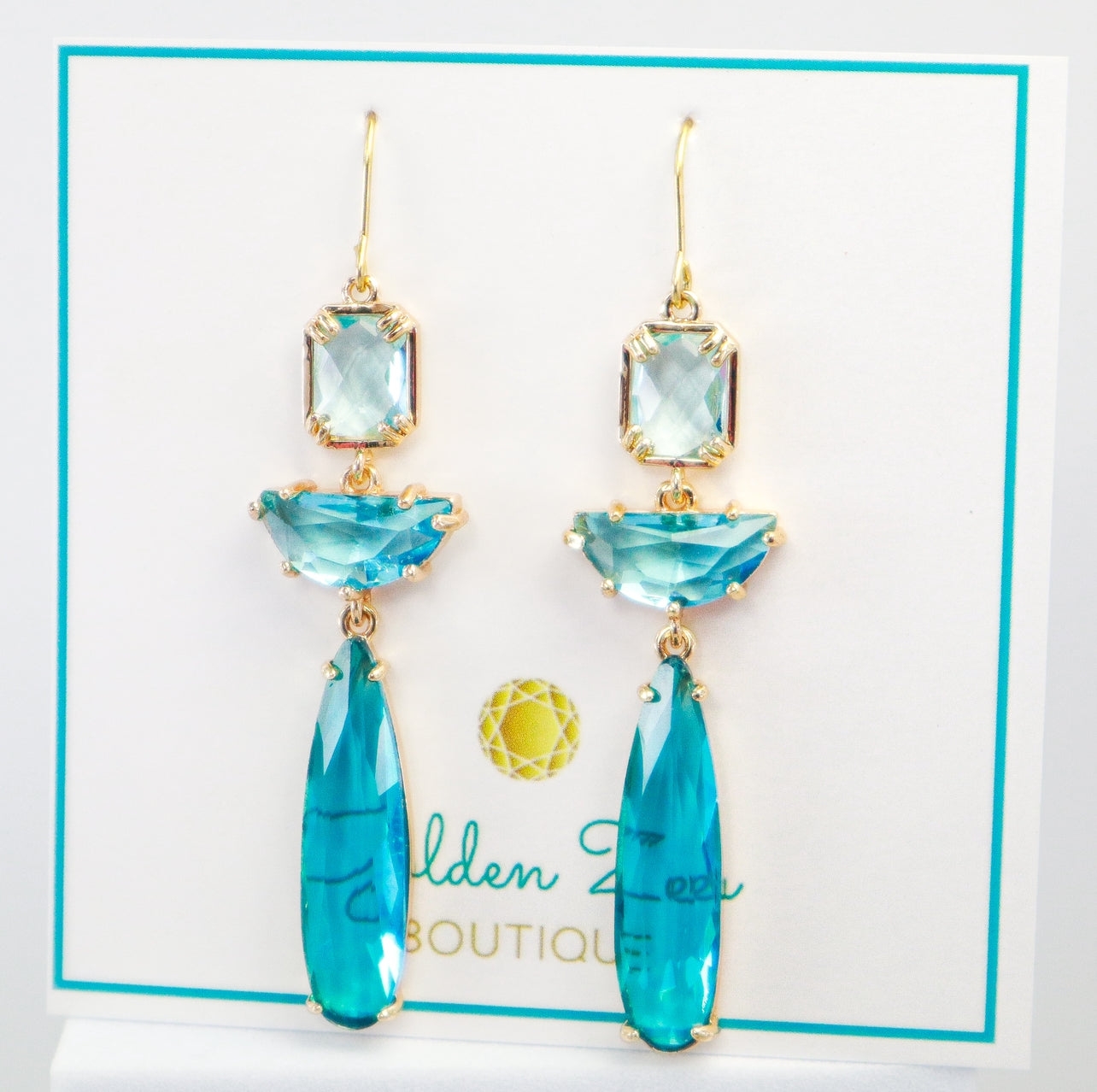 Caribbean Aquamarine & Blue Topaz Crystal Statement Earrings