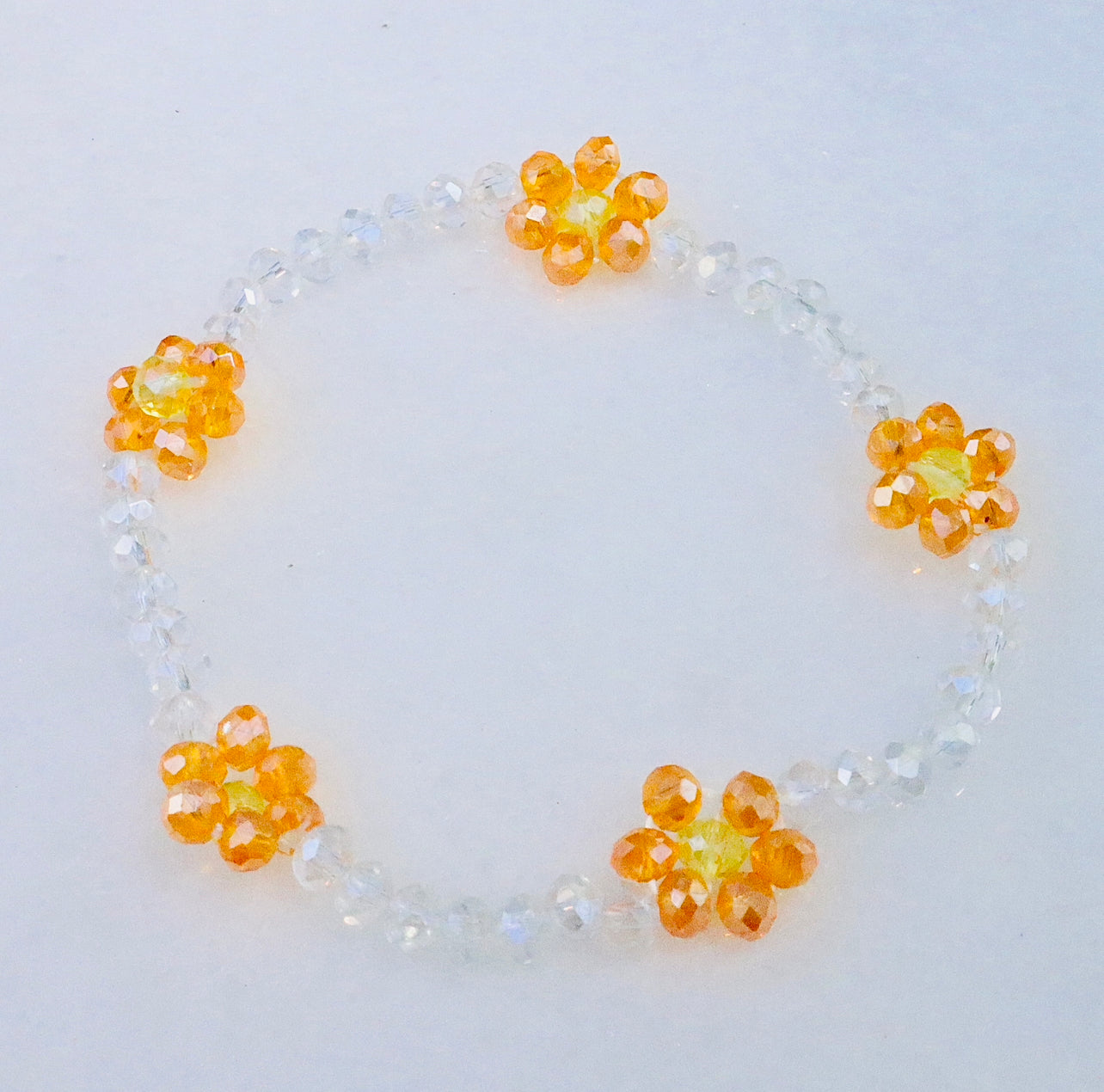 Orange& Clear Crystal Daisy Bracelet