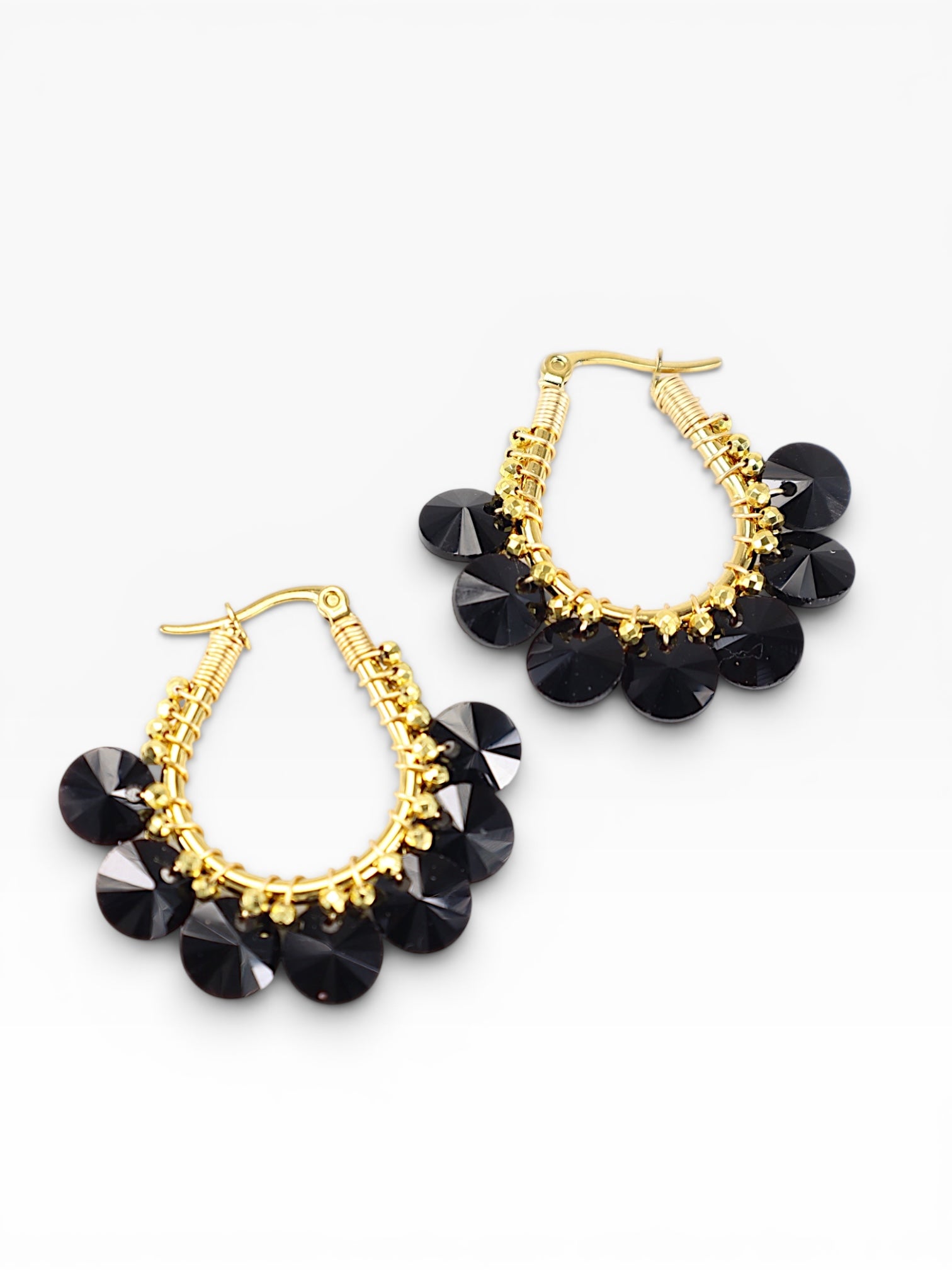 1.5”in Luxe Black Woven Hoops