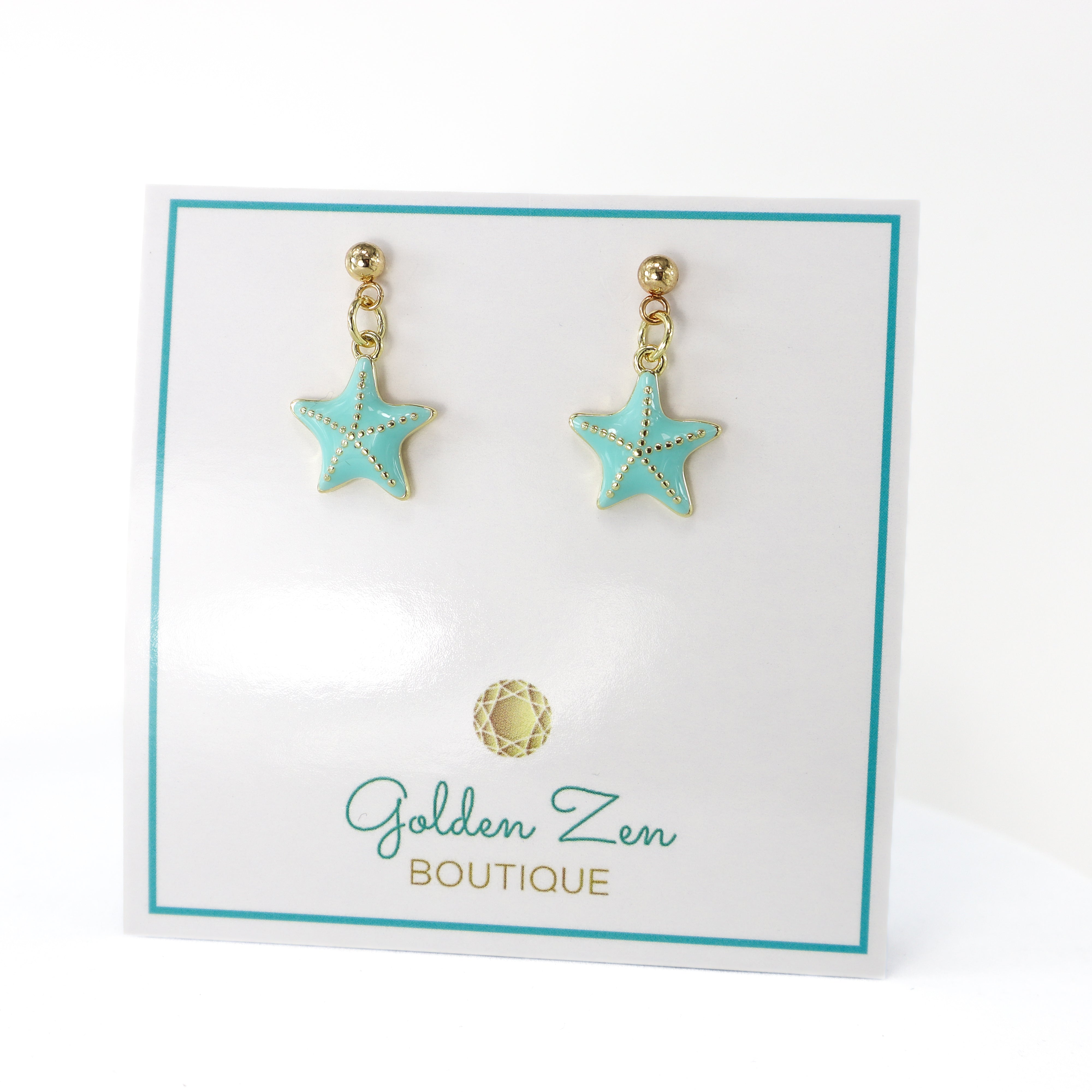 Light Blue Enamel Starfish Stud Earrings