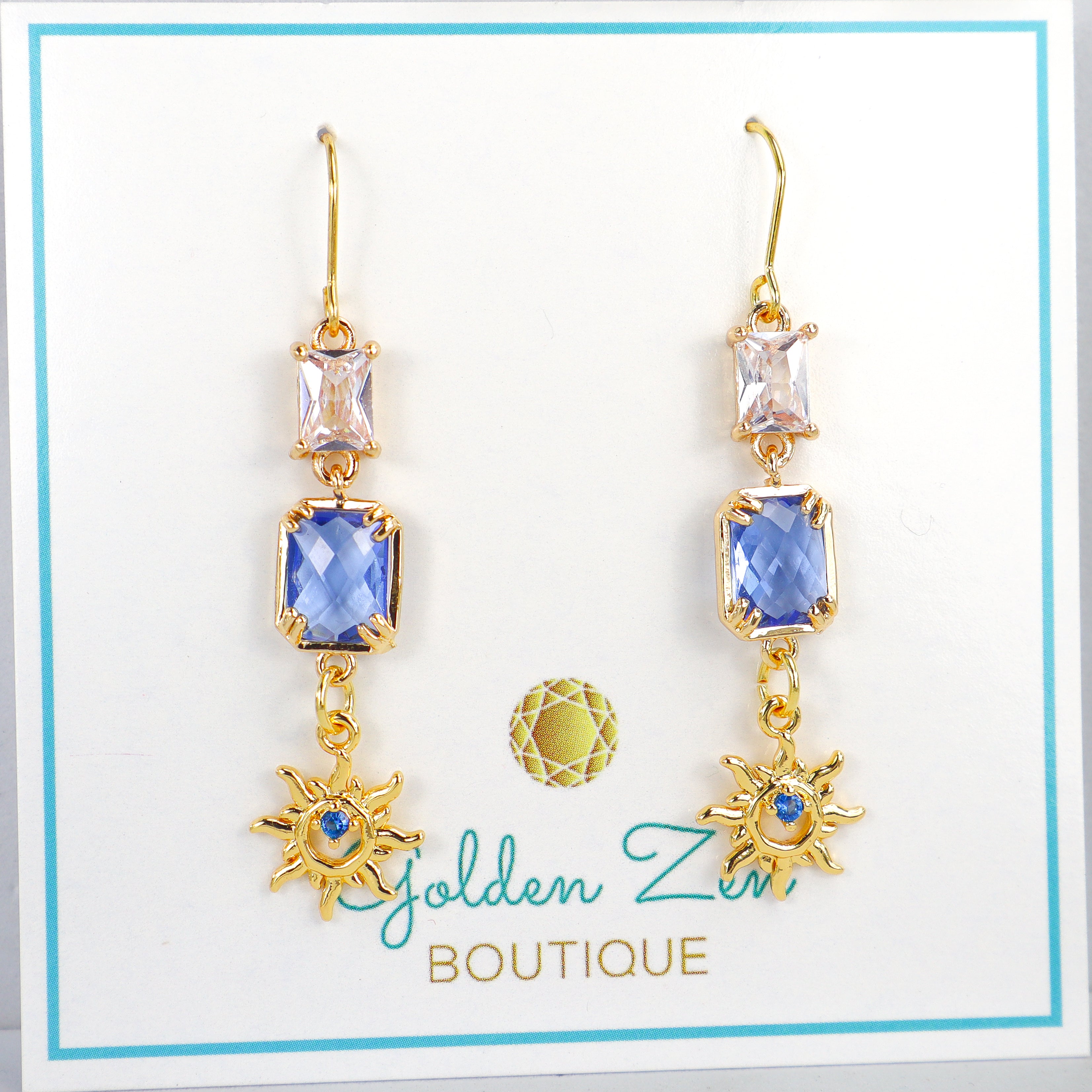 Sunlit Gold & Royal Sapphire Dangle Earrings