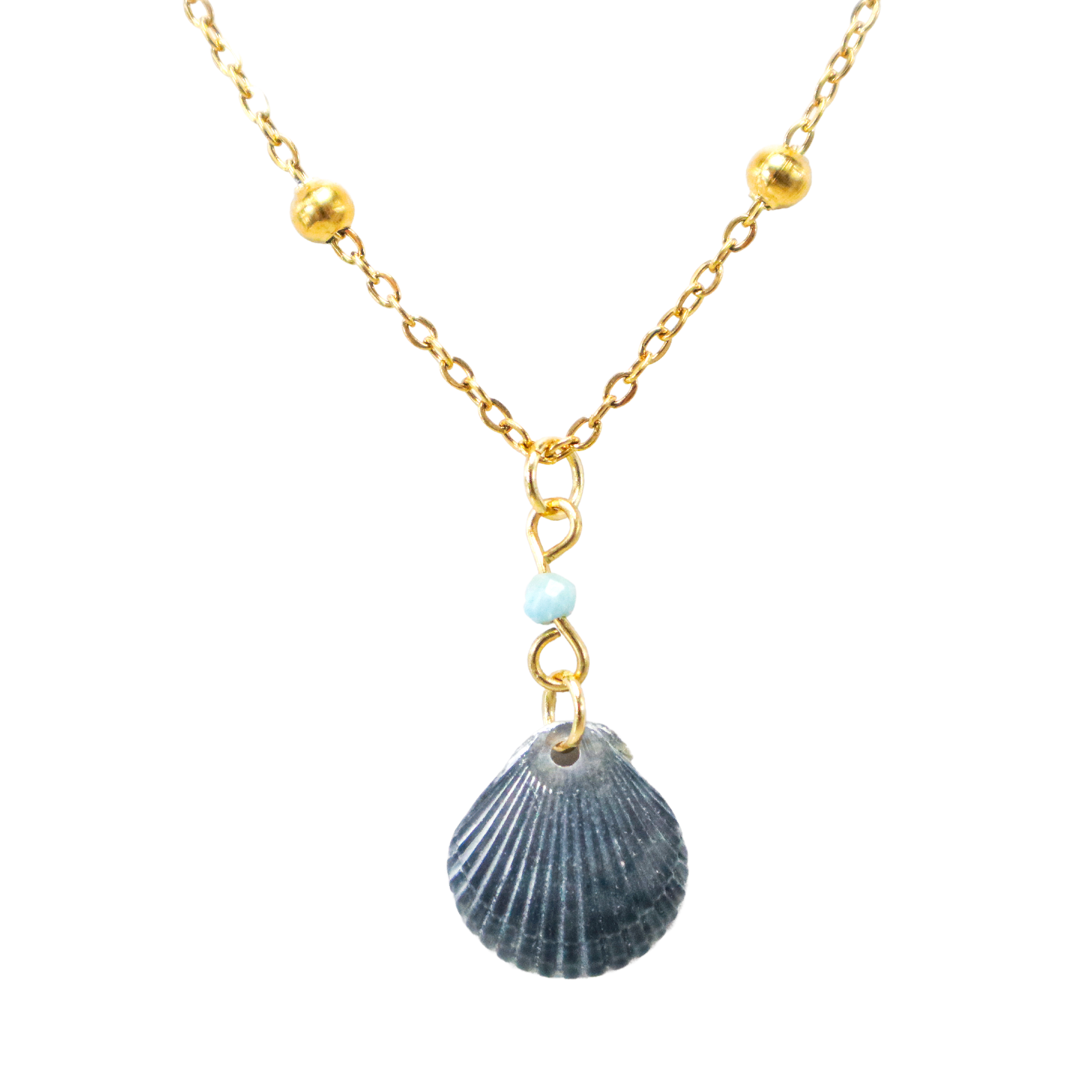 Sophia’s XS Tiny Shell & Larimar Necklace