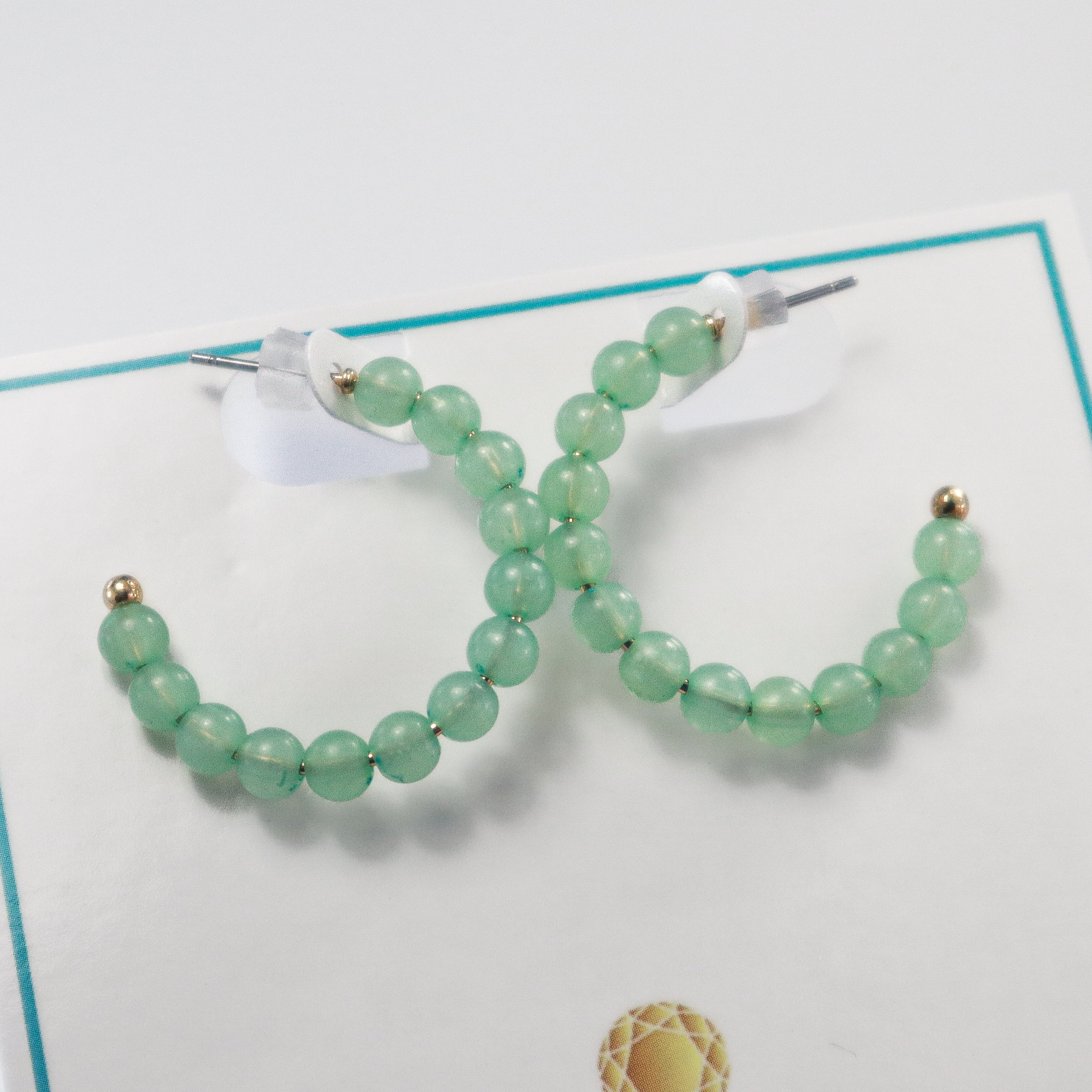 Jade Green Resin Beaded Hoop Earrings