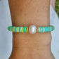 Green Clay & Pearl Adjustable Bracelet