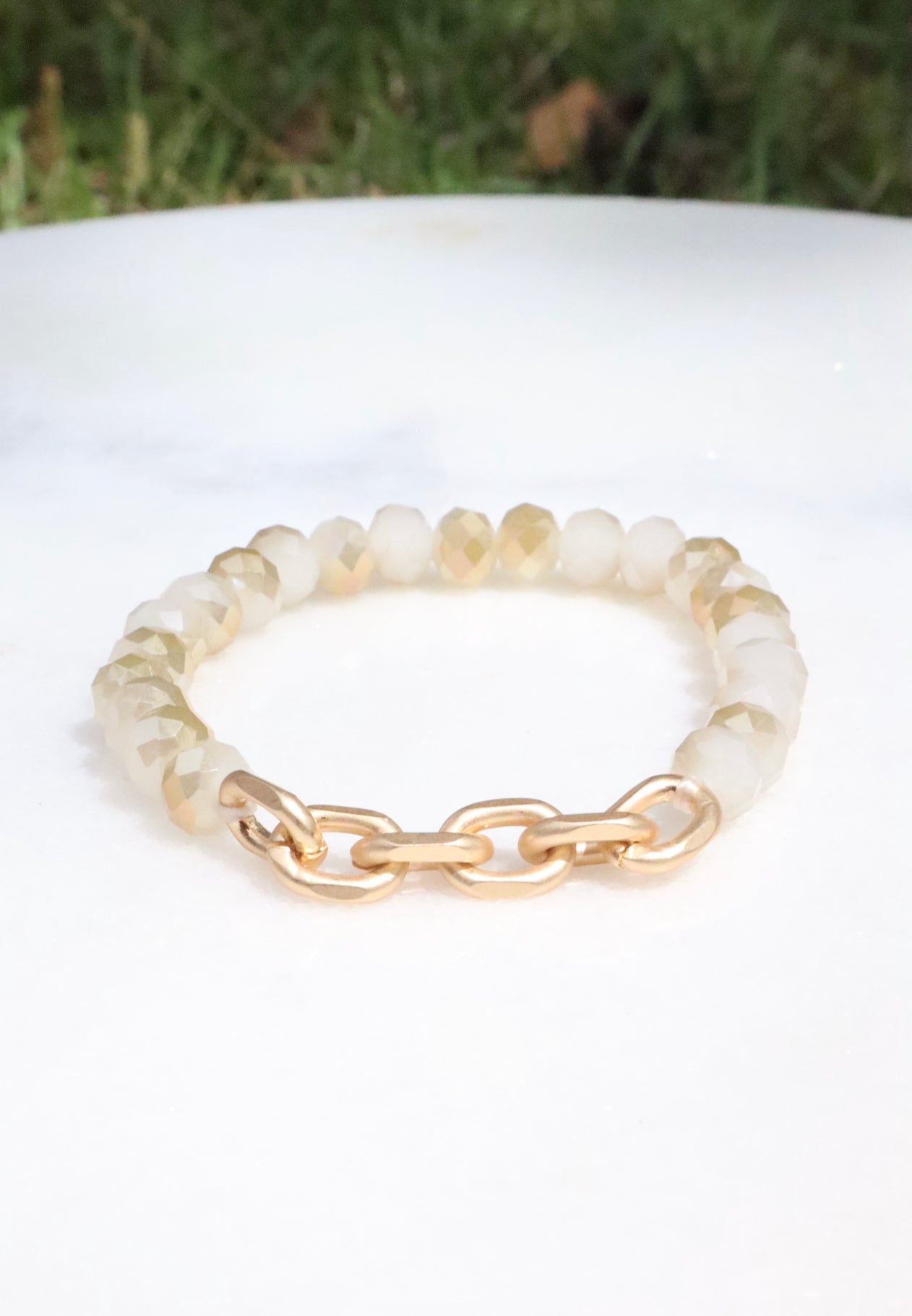 Tan & Gold Chain link Crystal Bracelet