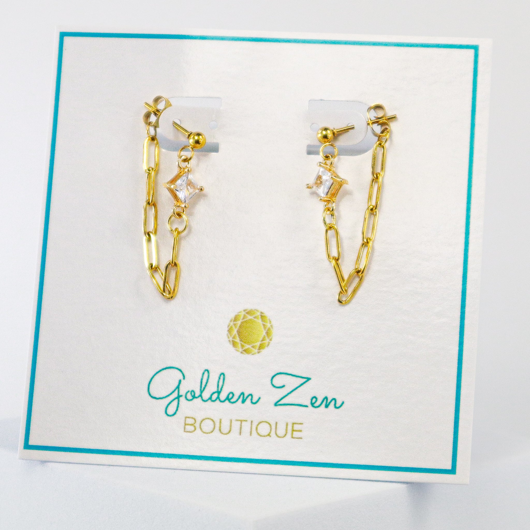 Diamond Crystal Gold Chain Earrings