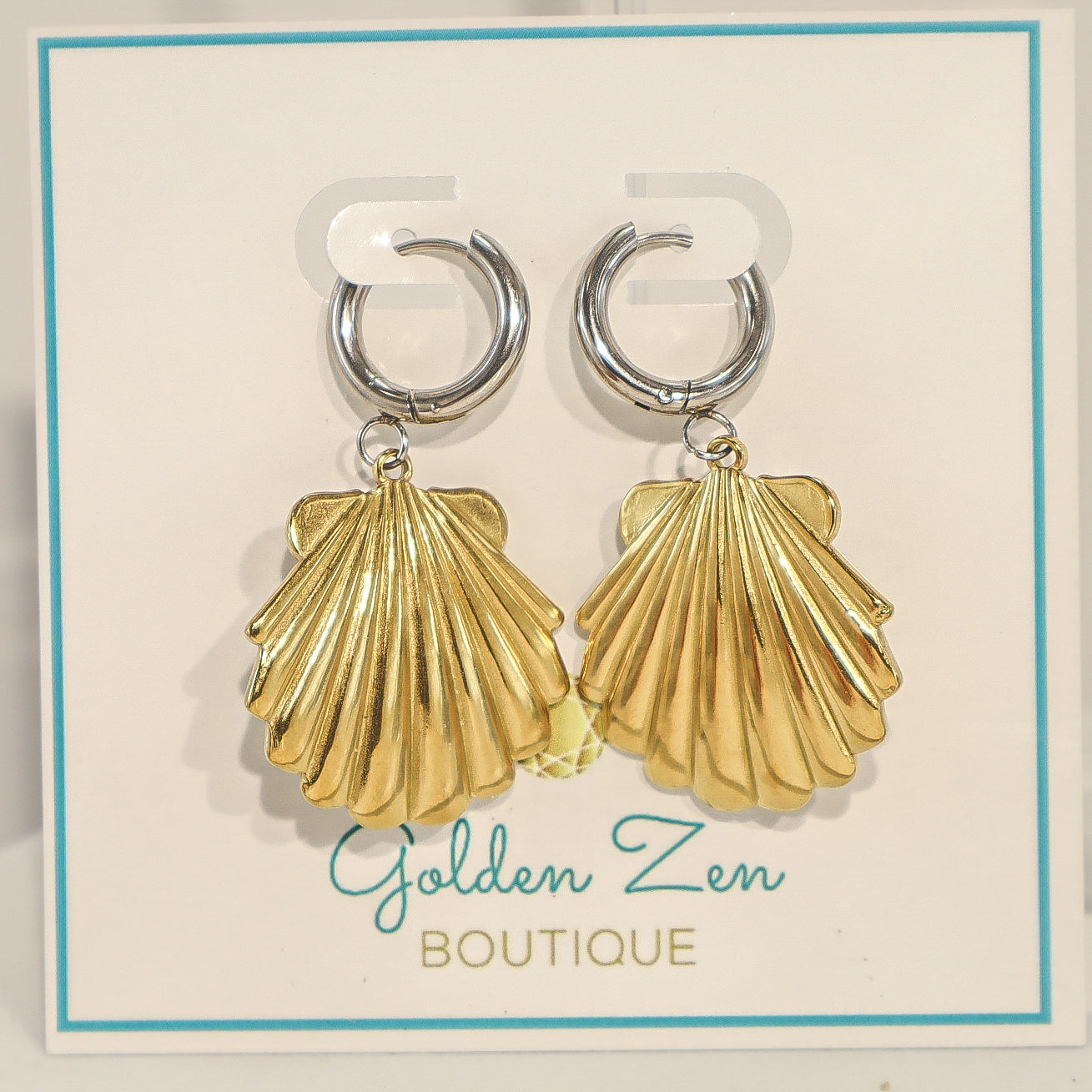 Two Tone Scallop Shell Hoop Earrings