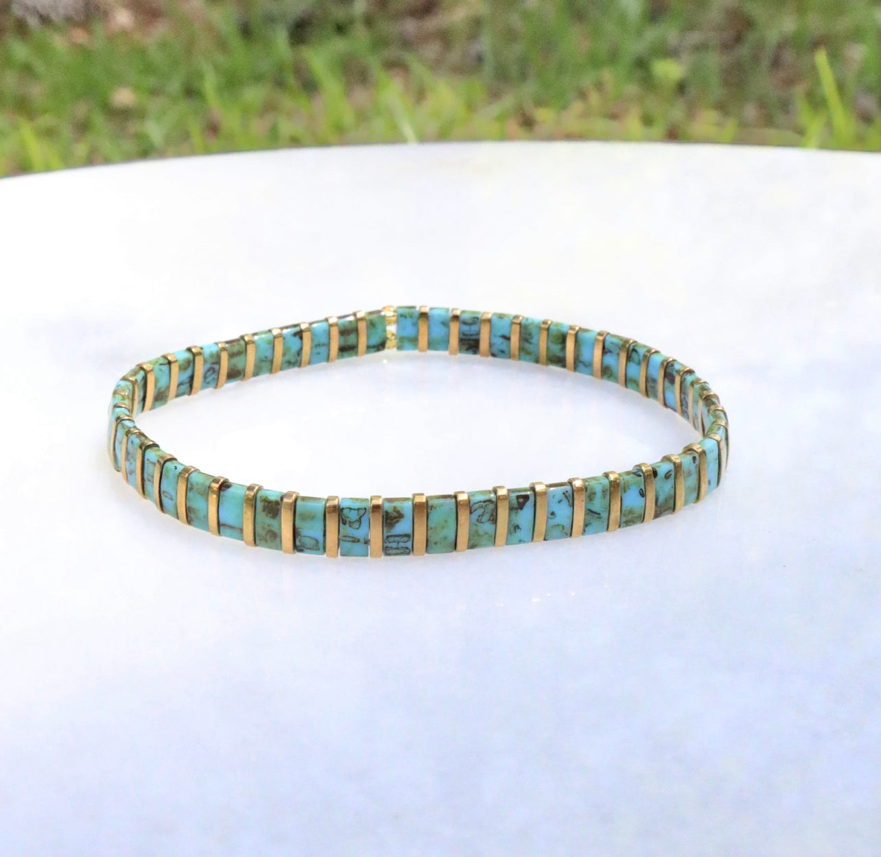 Turquoise & Gold Flat Bracelet