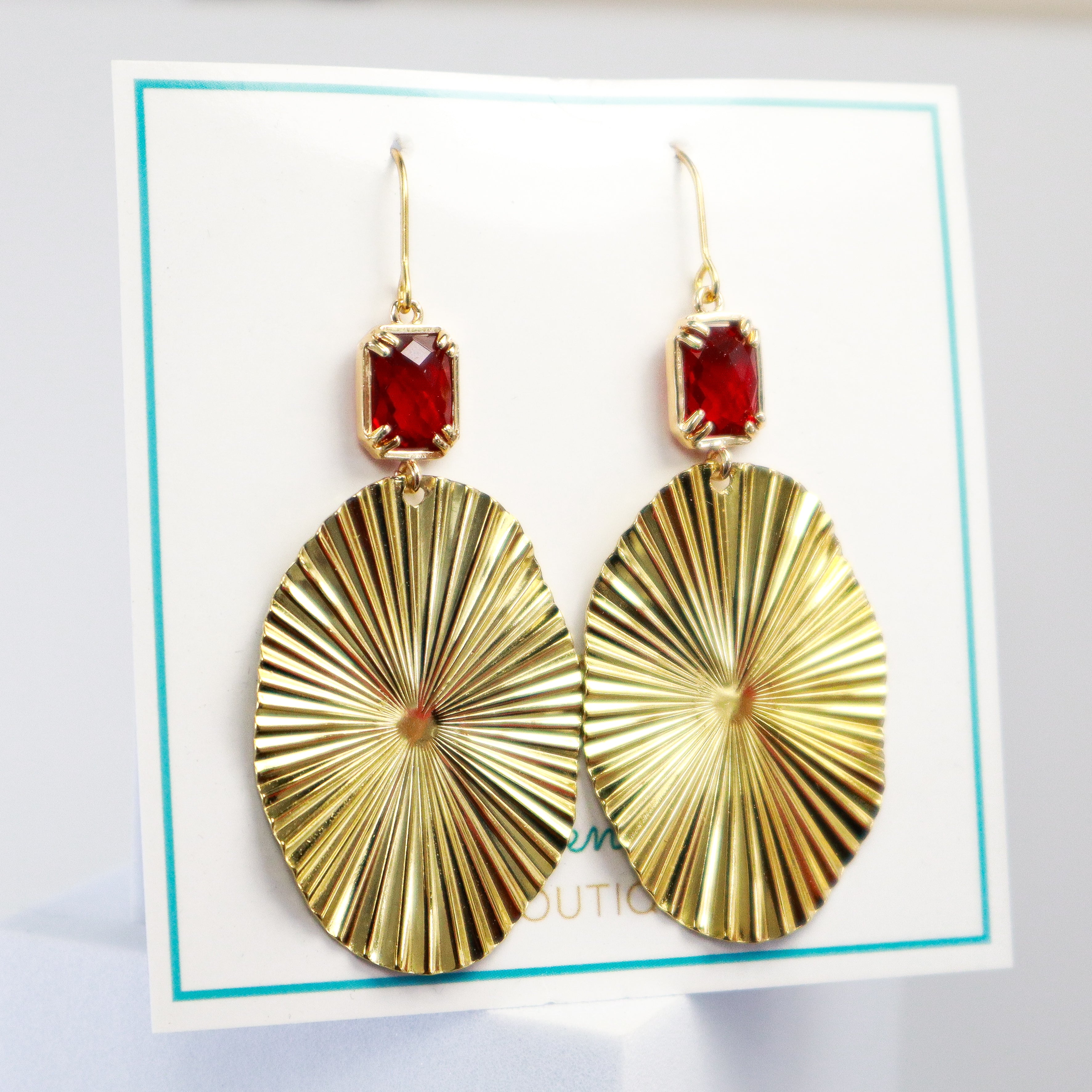 Gold & Red Crystal Statement Earrings