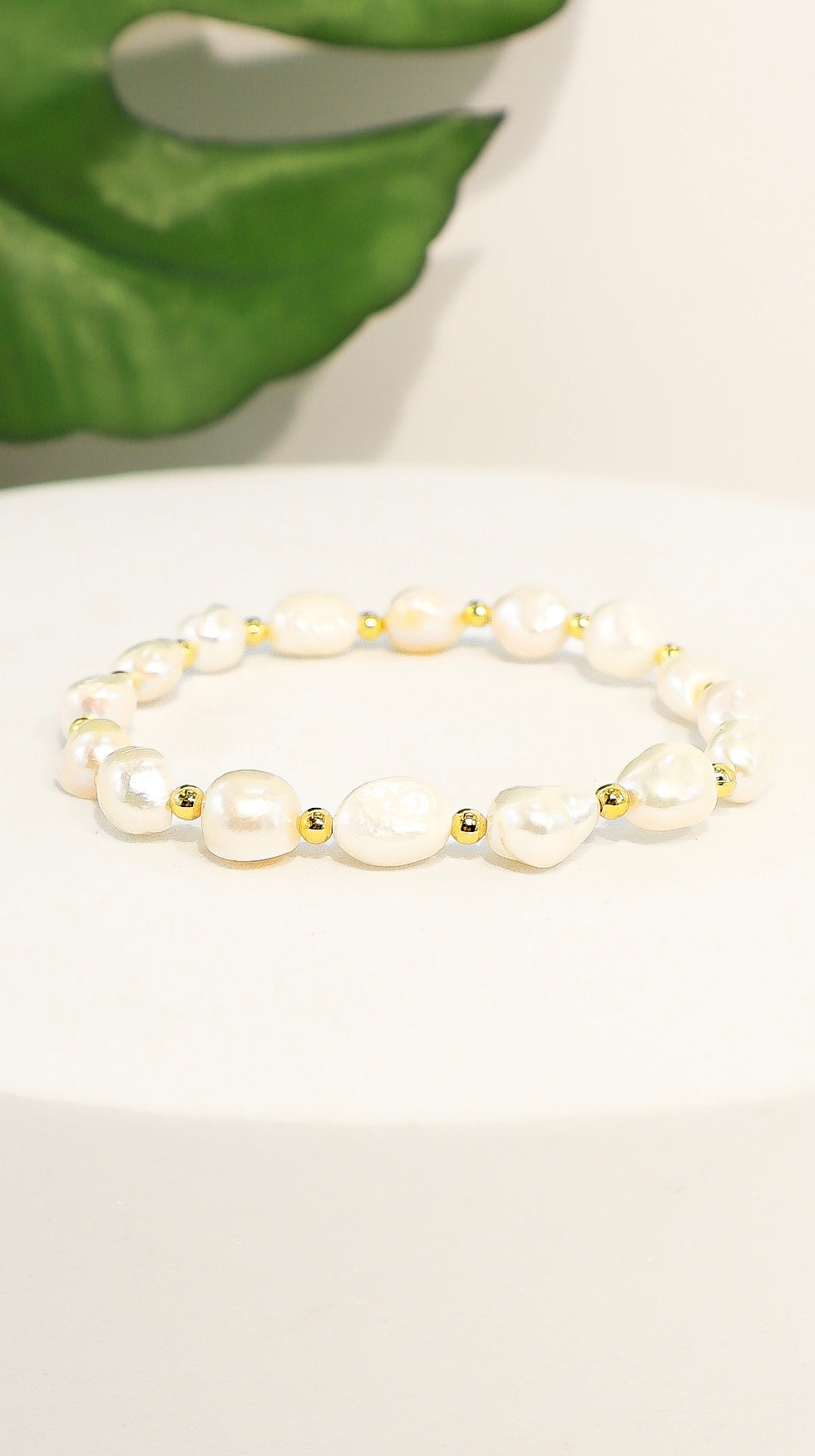 Multishaped Genuine Fresh Water Pearl & Gold Beaded Bracelet