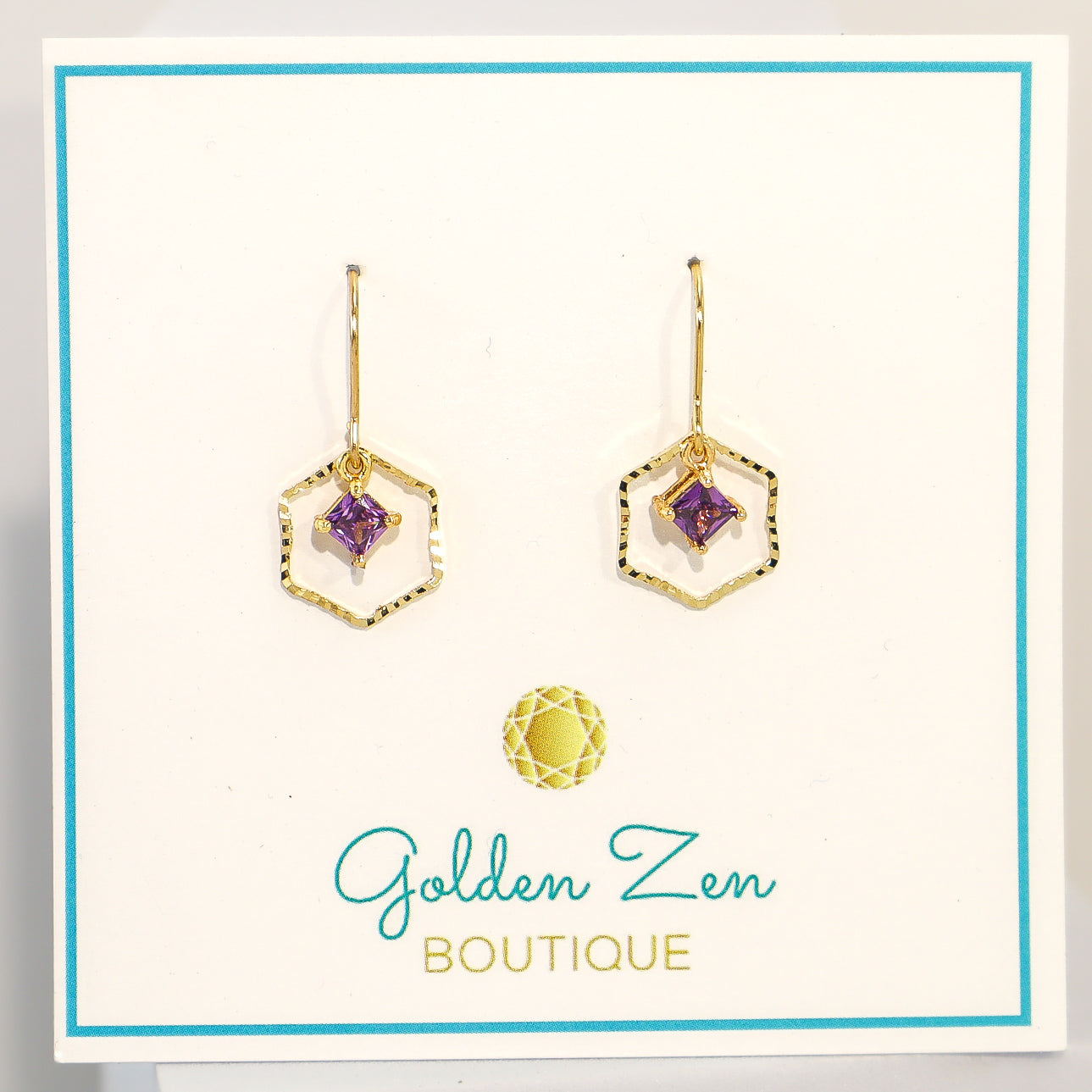 Amethyst & Gold Dainty Geometric Earrings