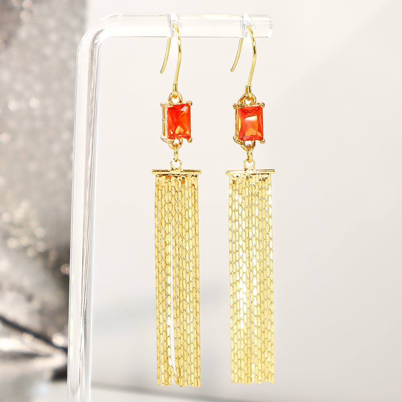 Orange & Gold Tassel Earrings