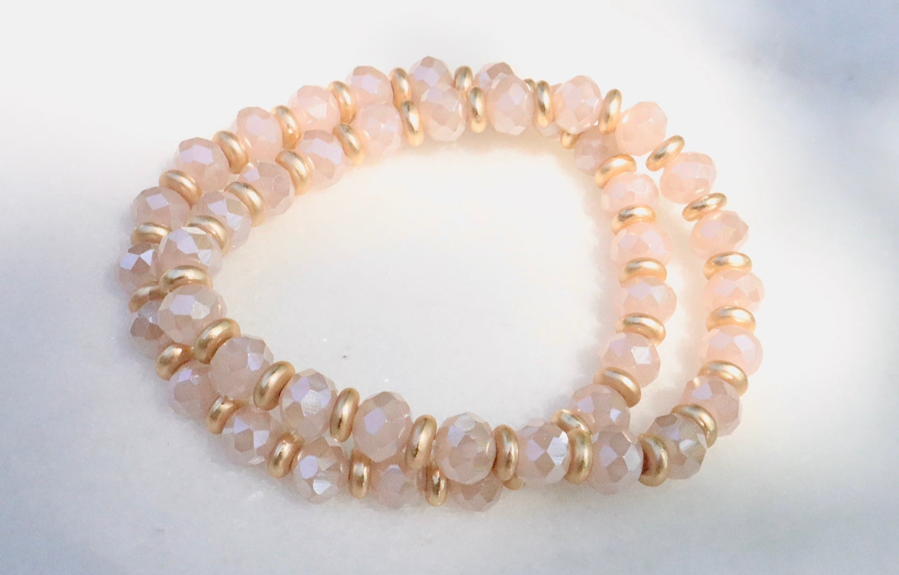 Elegant Pink Glass Crystal Beaded Bracelet