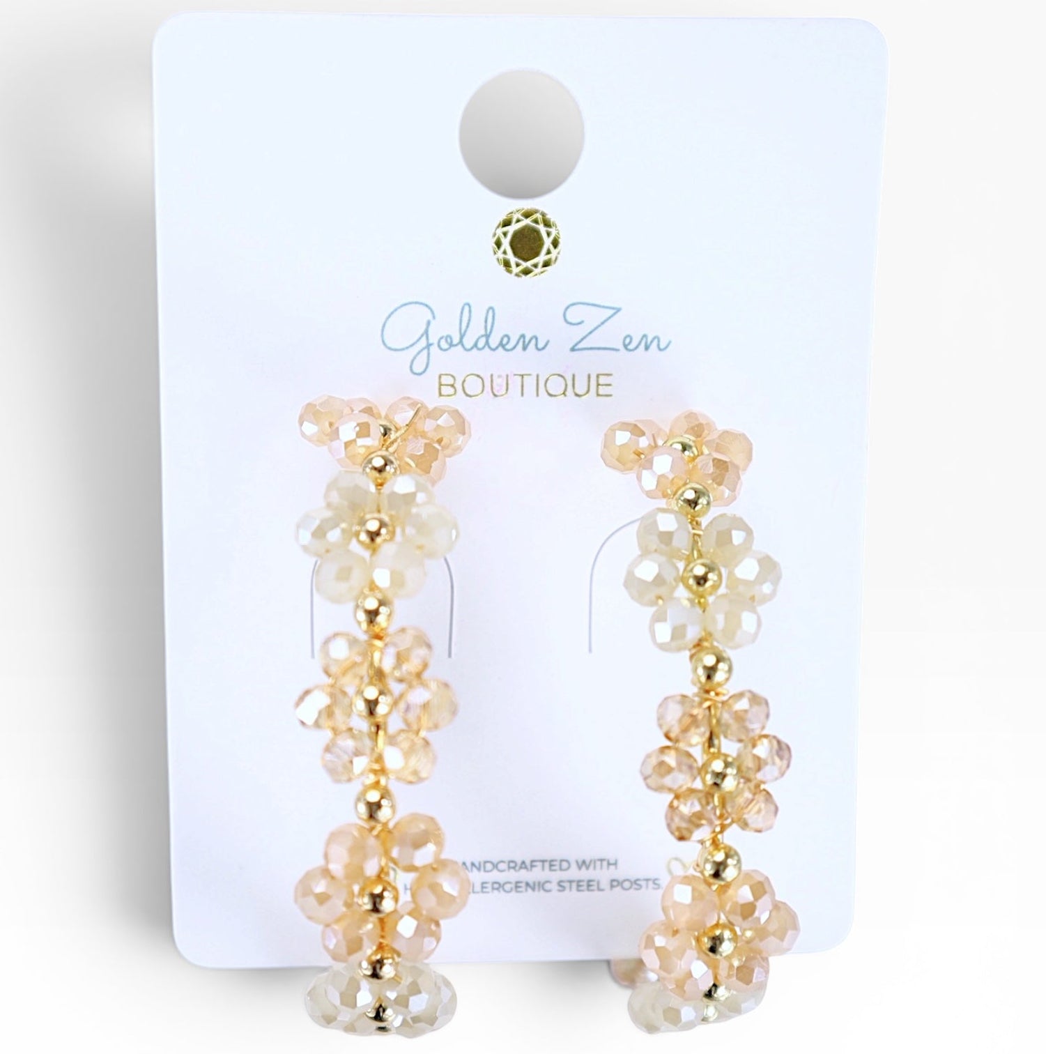 2”inch Champagne Crystal Daisy Hoops