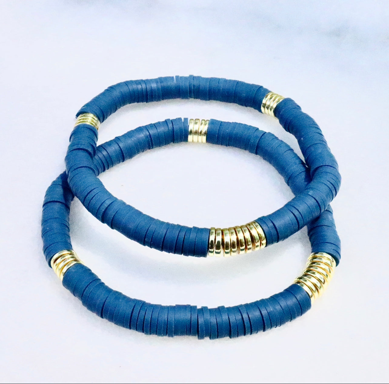 Navy Blue & Gold Clay Bracelet