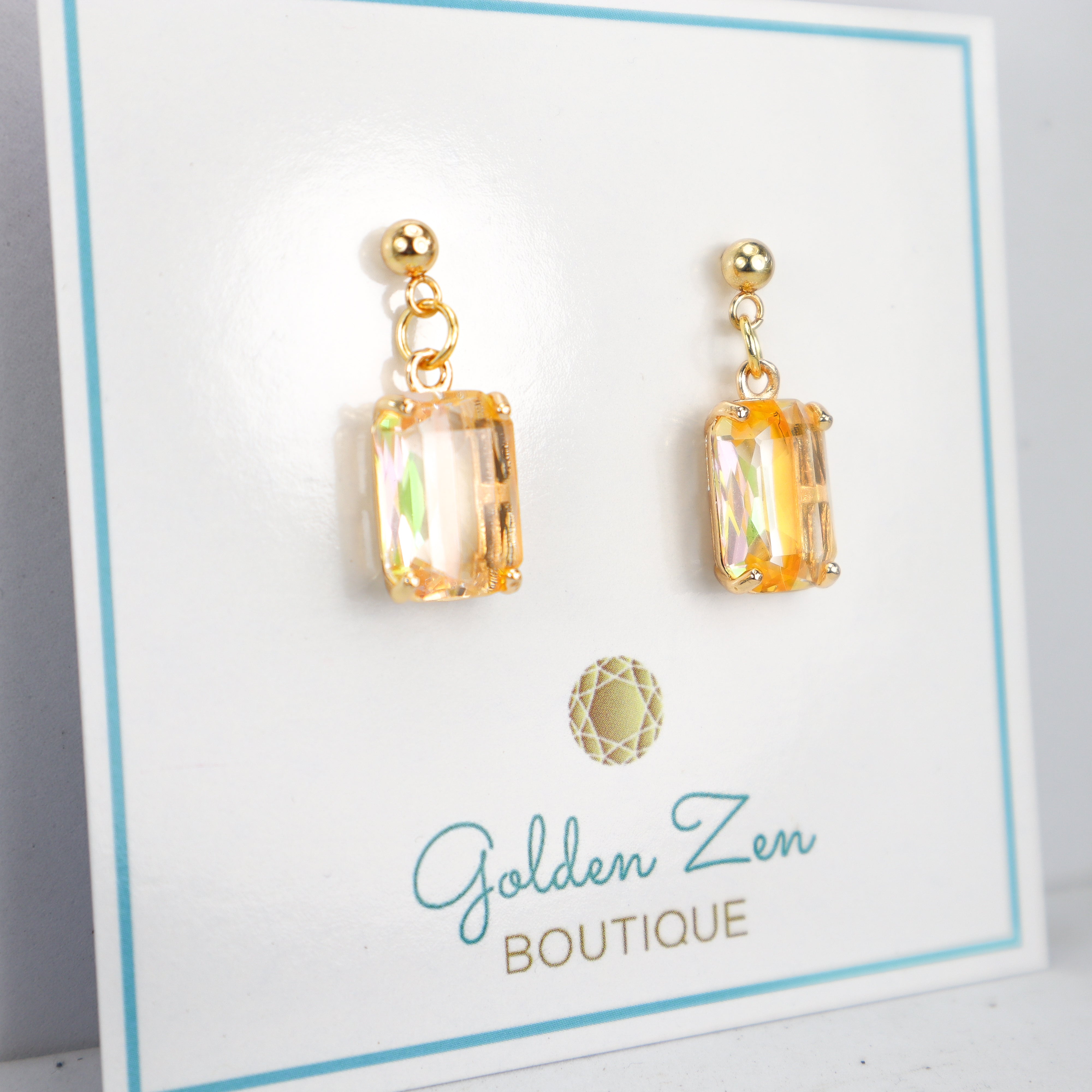 Yellow iridescent Crystal Post Earrings