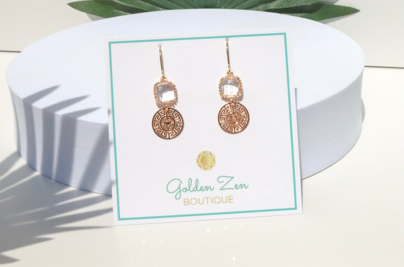 Golden Zen Exclusive Greek Key Diamond Crystal Earrings