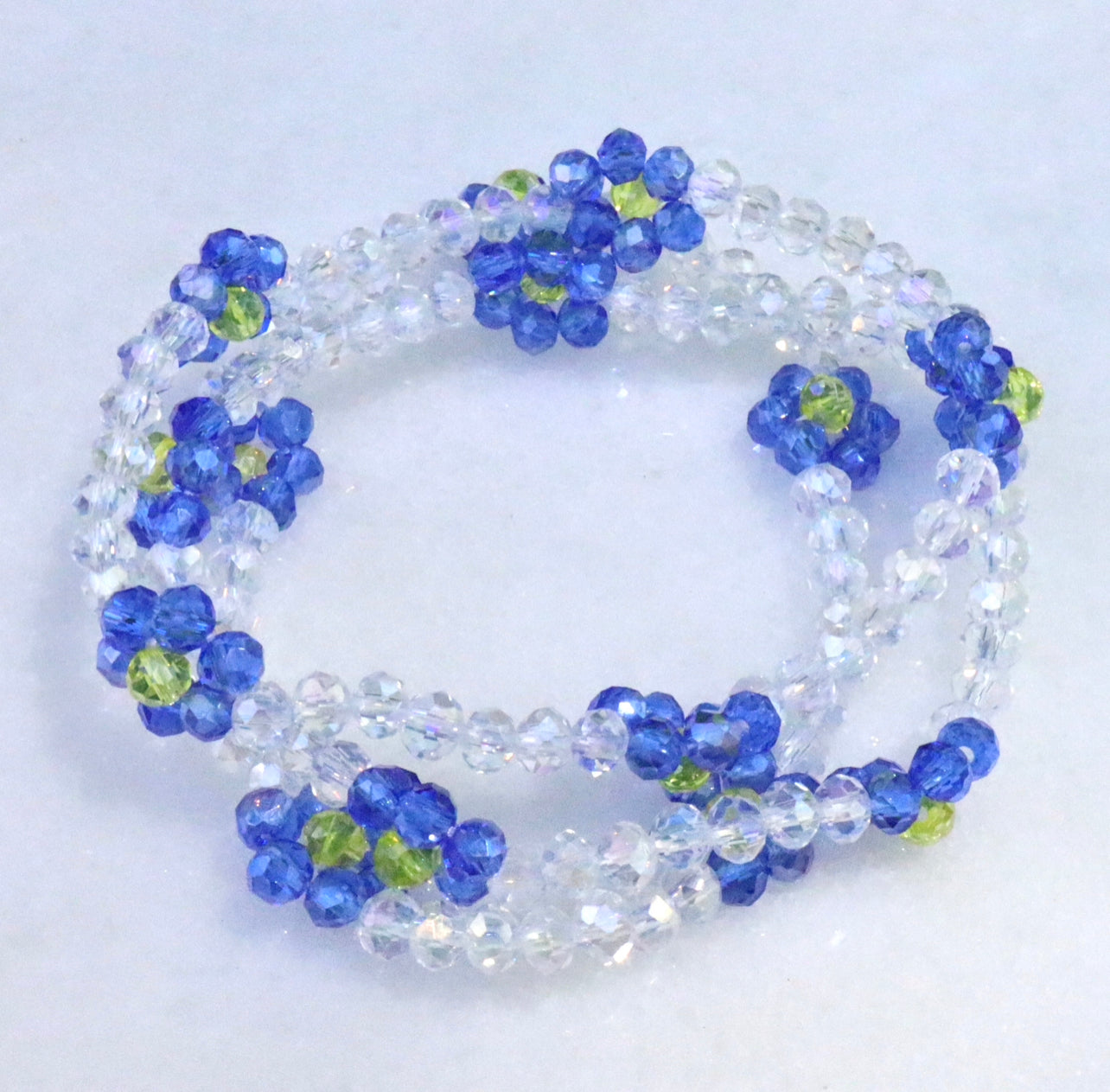 Blue & Clear Crystal Daisy Bracelet