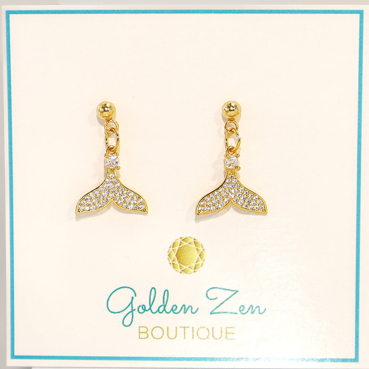 Clear Crystal Whale Tail Gold Stud Earrings