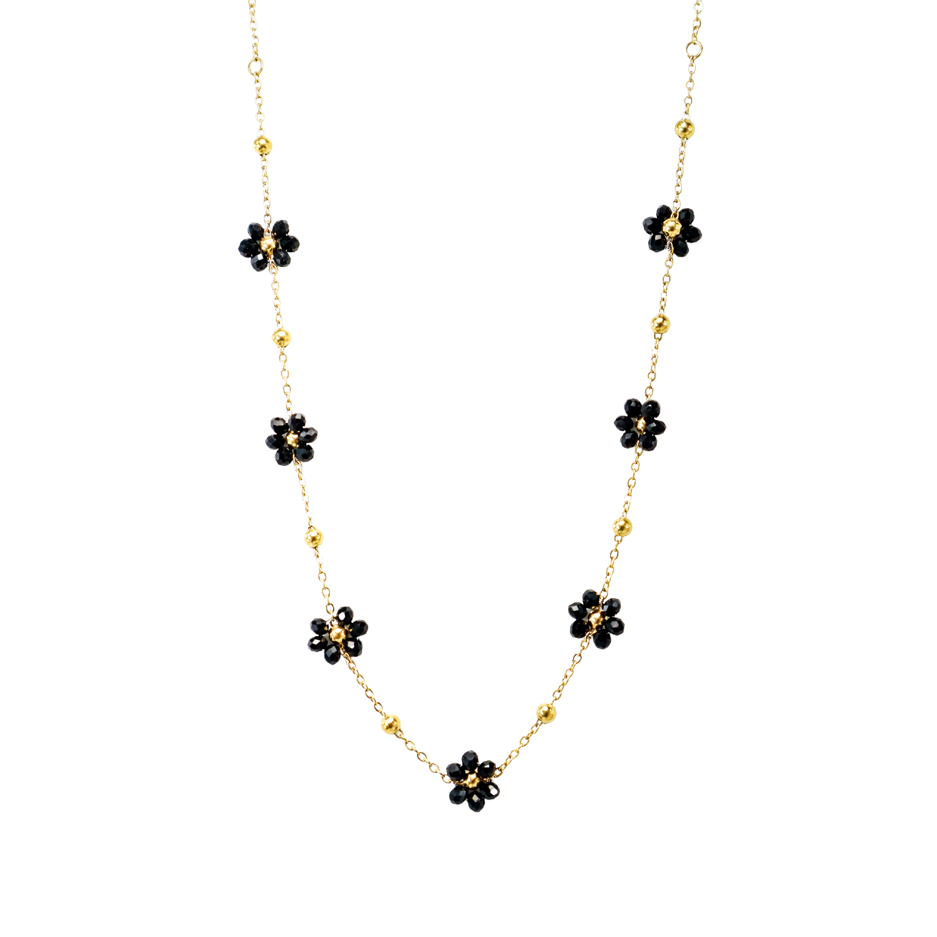 Black & Gold Crystal Flower Necklace