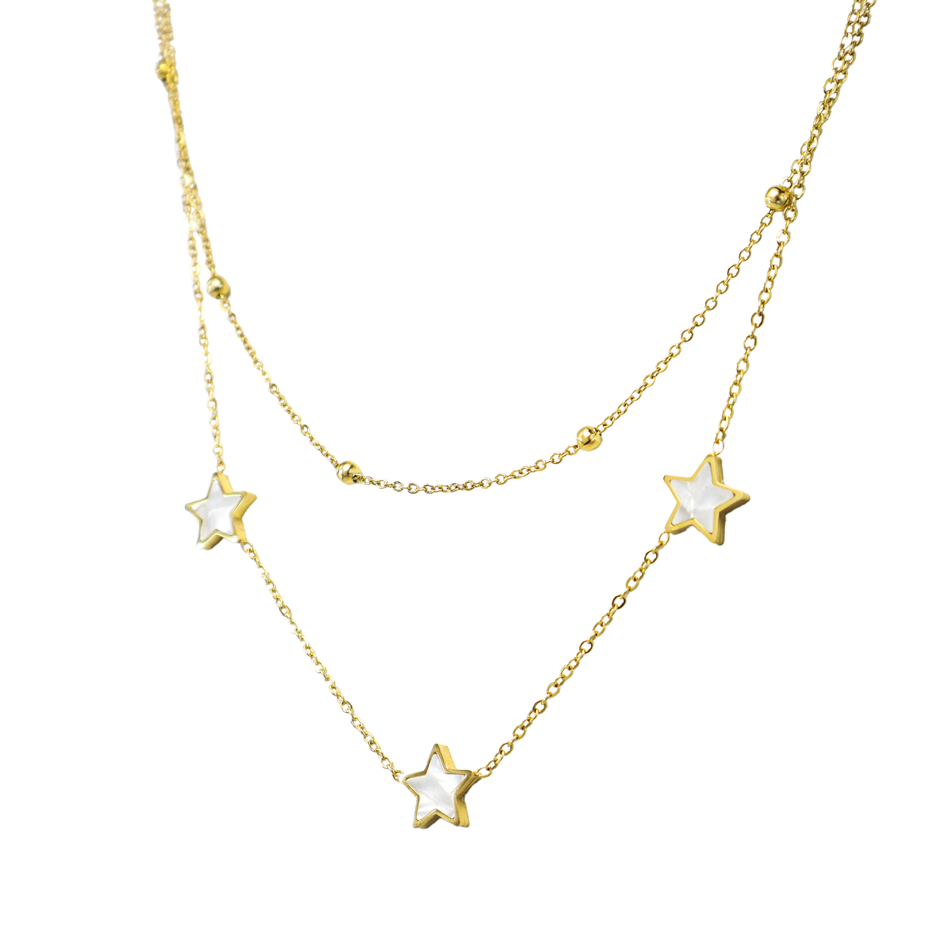Layered Mother Of Pearl Gold Star Necklace