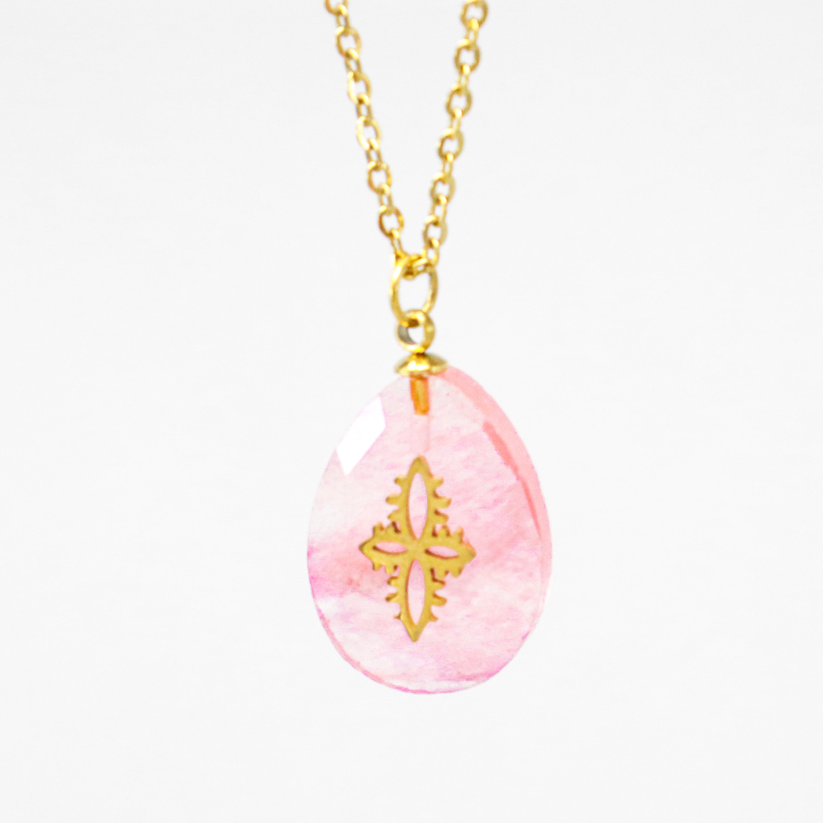 Pink Cherry Quartz Gemstone Necklace