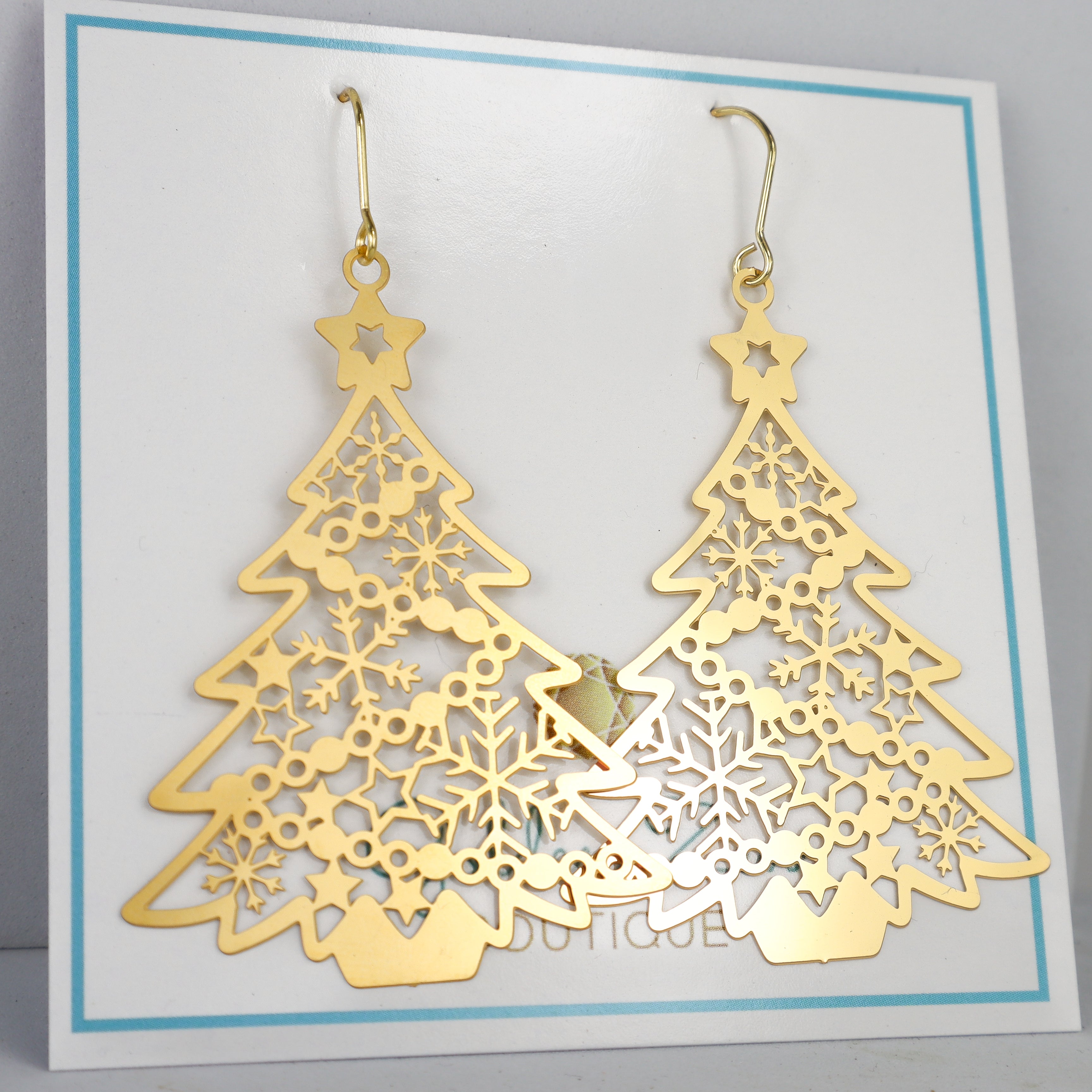 Golden Christmas Tree Holiday Earrings