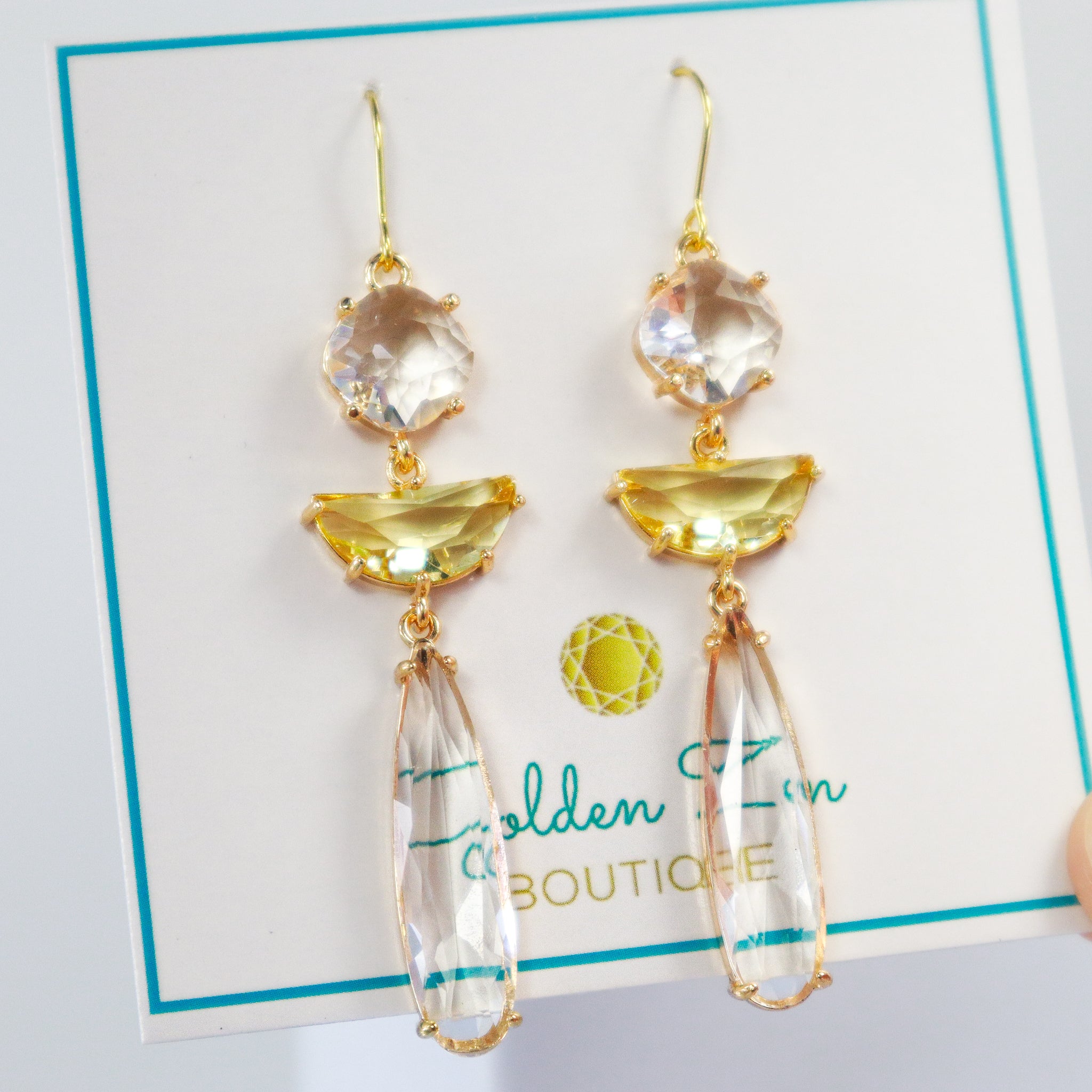 Yellow & Clear Crystal Dangle Statement Earrings
