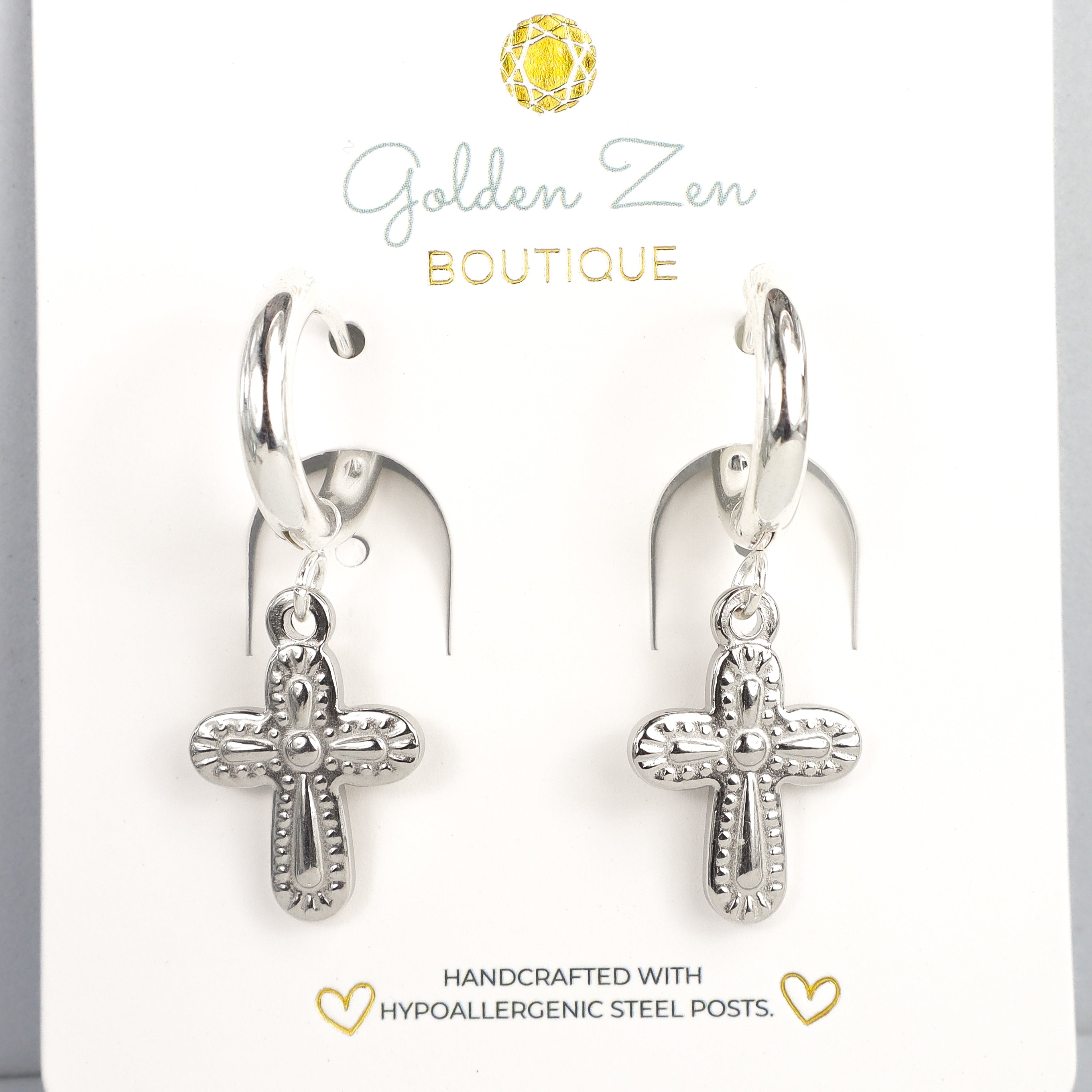 Silver Cross Hoop Earrings