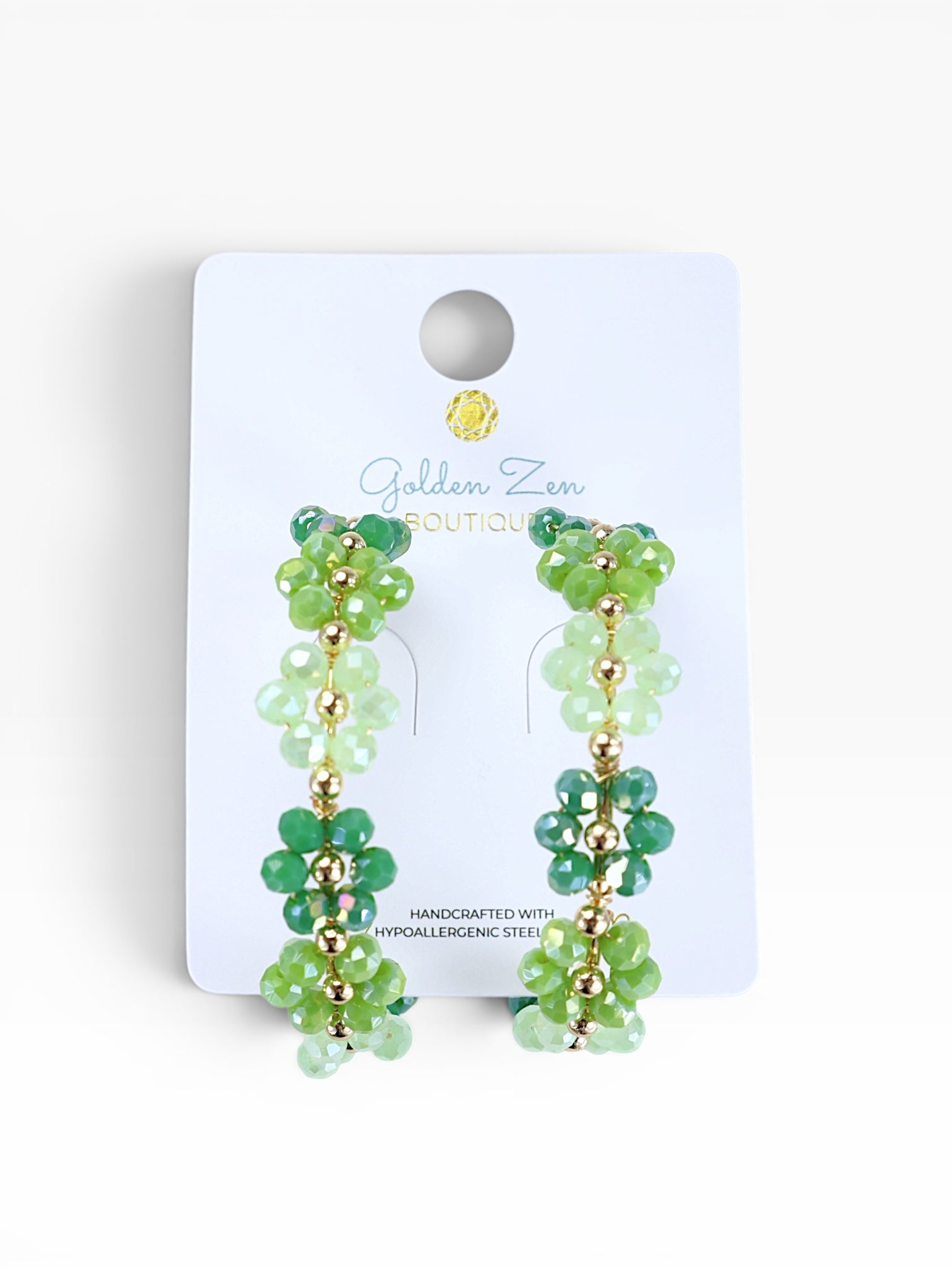 2”inch Green Crystal Daisy Hoops