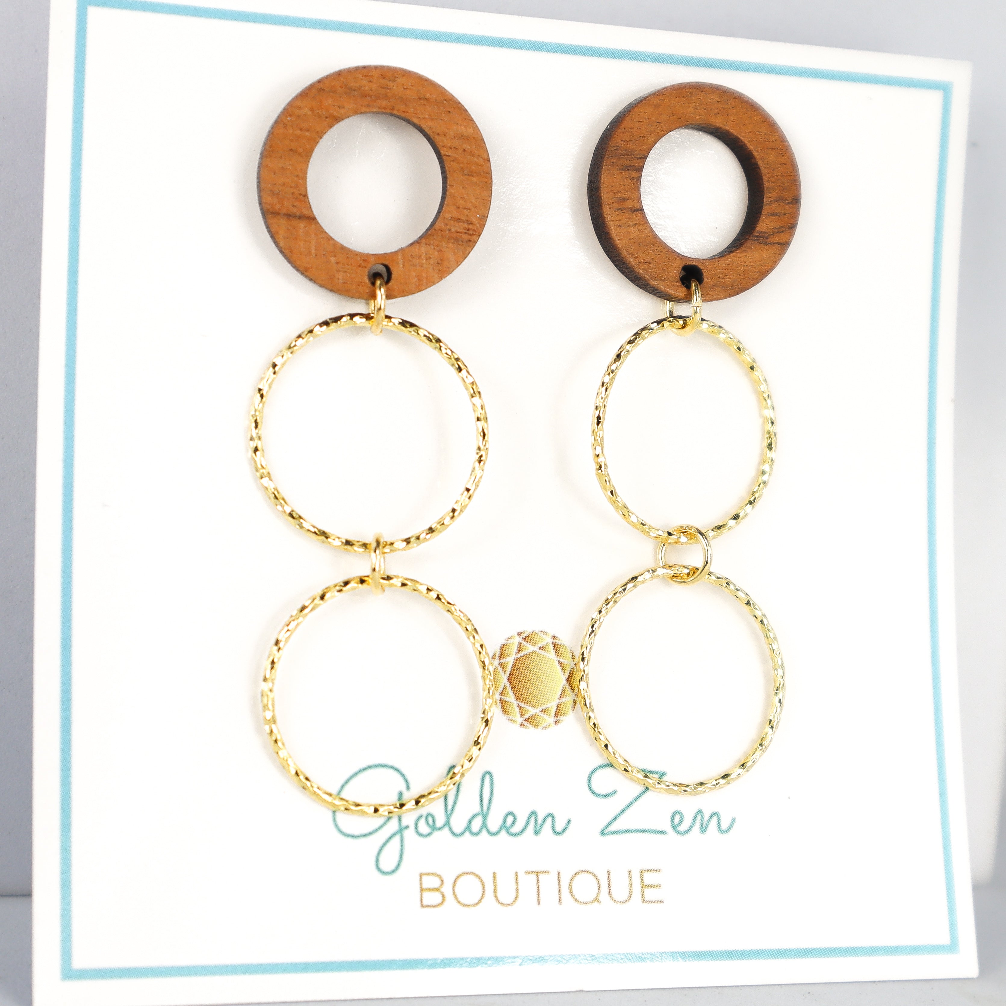 Gold & Wood Circle Statement Earrings