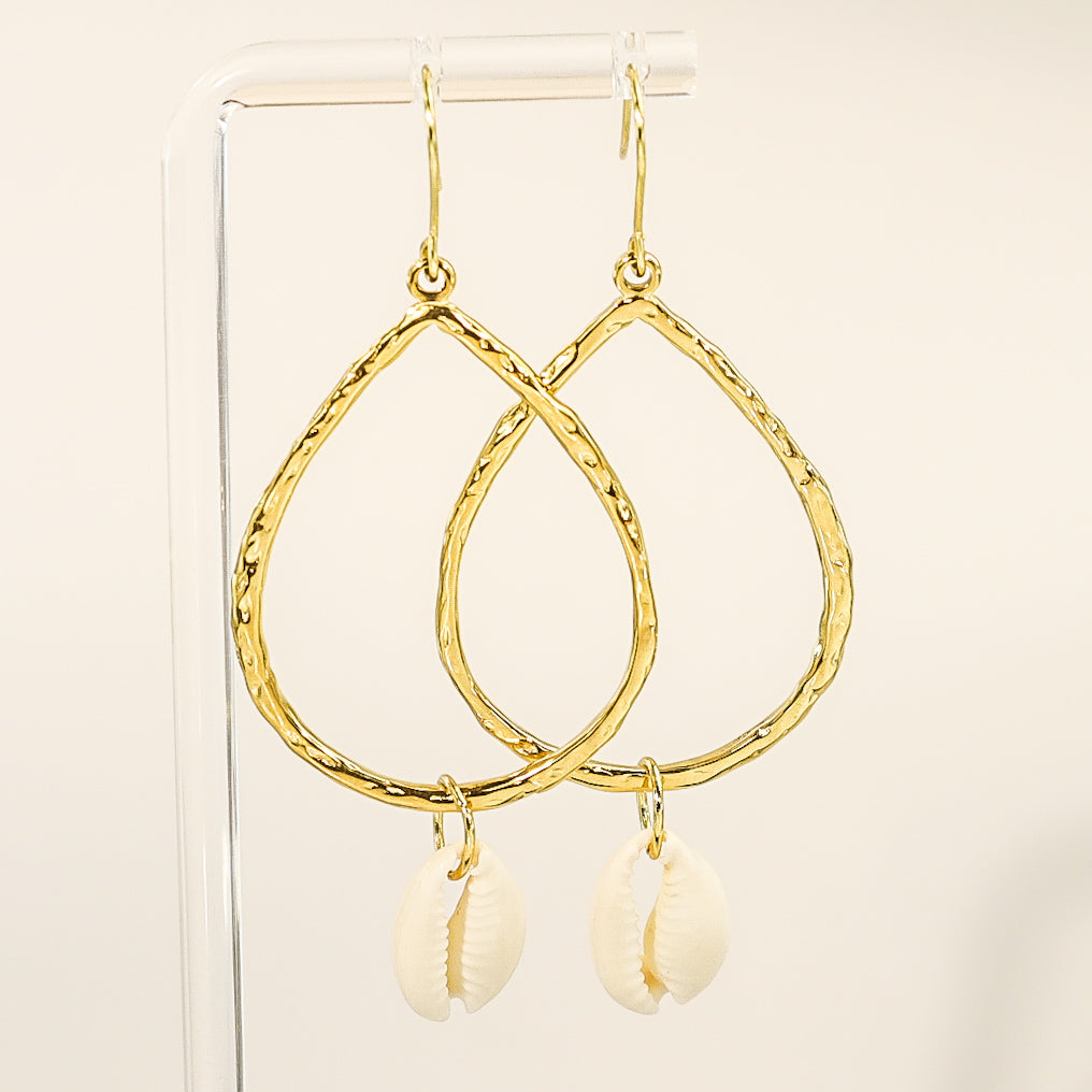 Gold Cowrie Shell Dangle Earrings