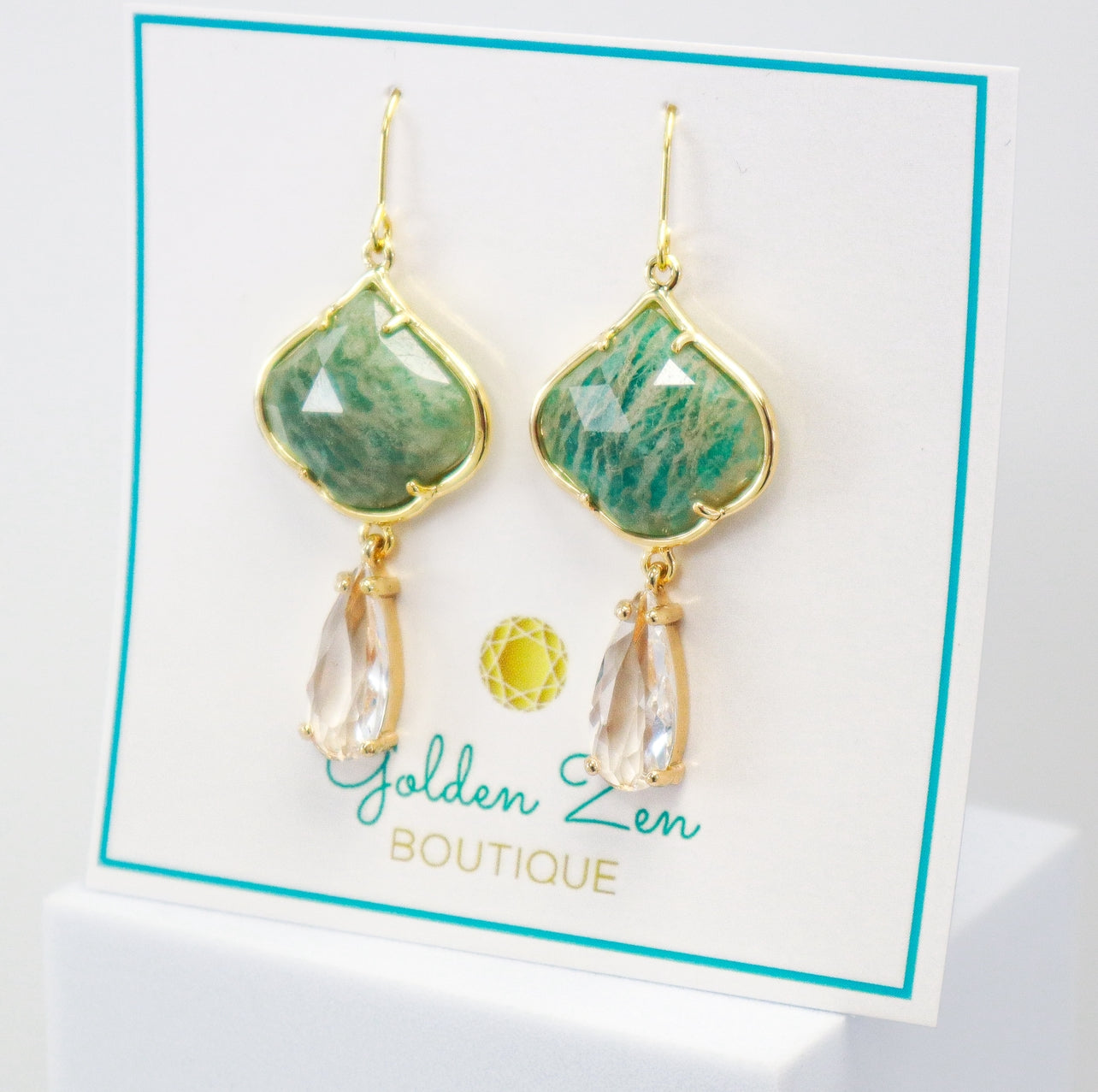 Genuine Amazonite Gemstone Dangle Earrings