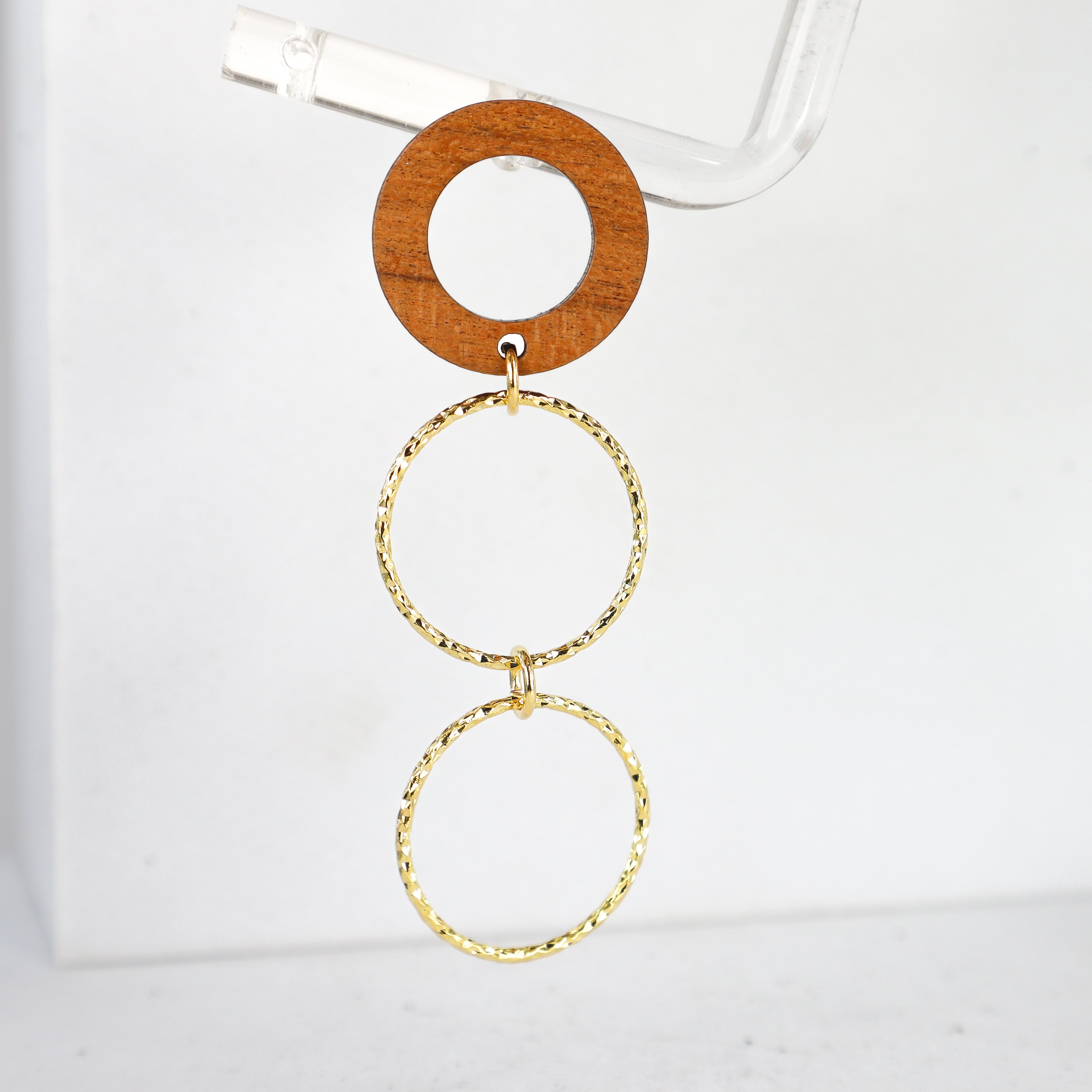 Gold & Wood Circle Statement Earrings