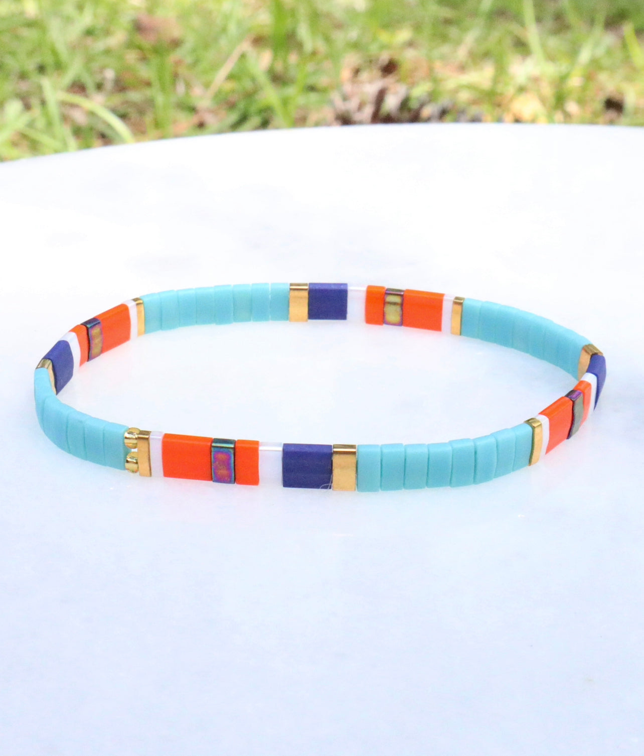 Blue & Orange Southwestern  Flat Bracelet