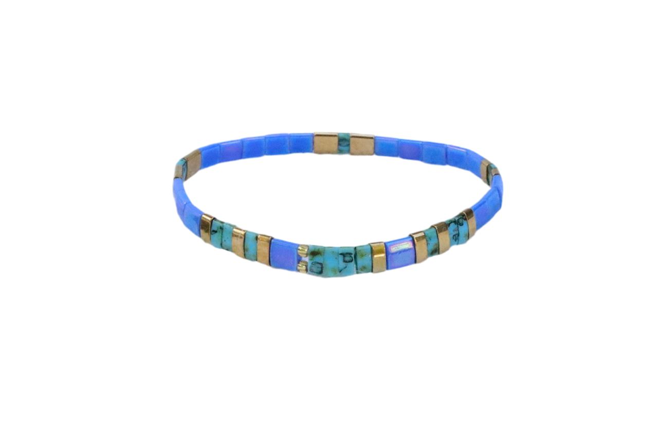Periwinkle, Gold & Turquoise Flat Tila Bead Bracelet