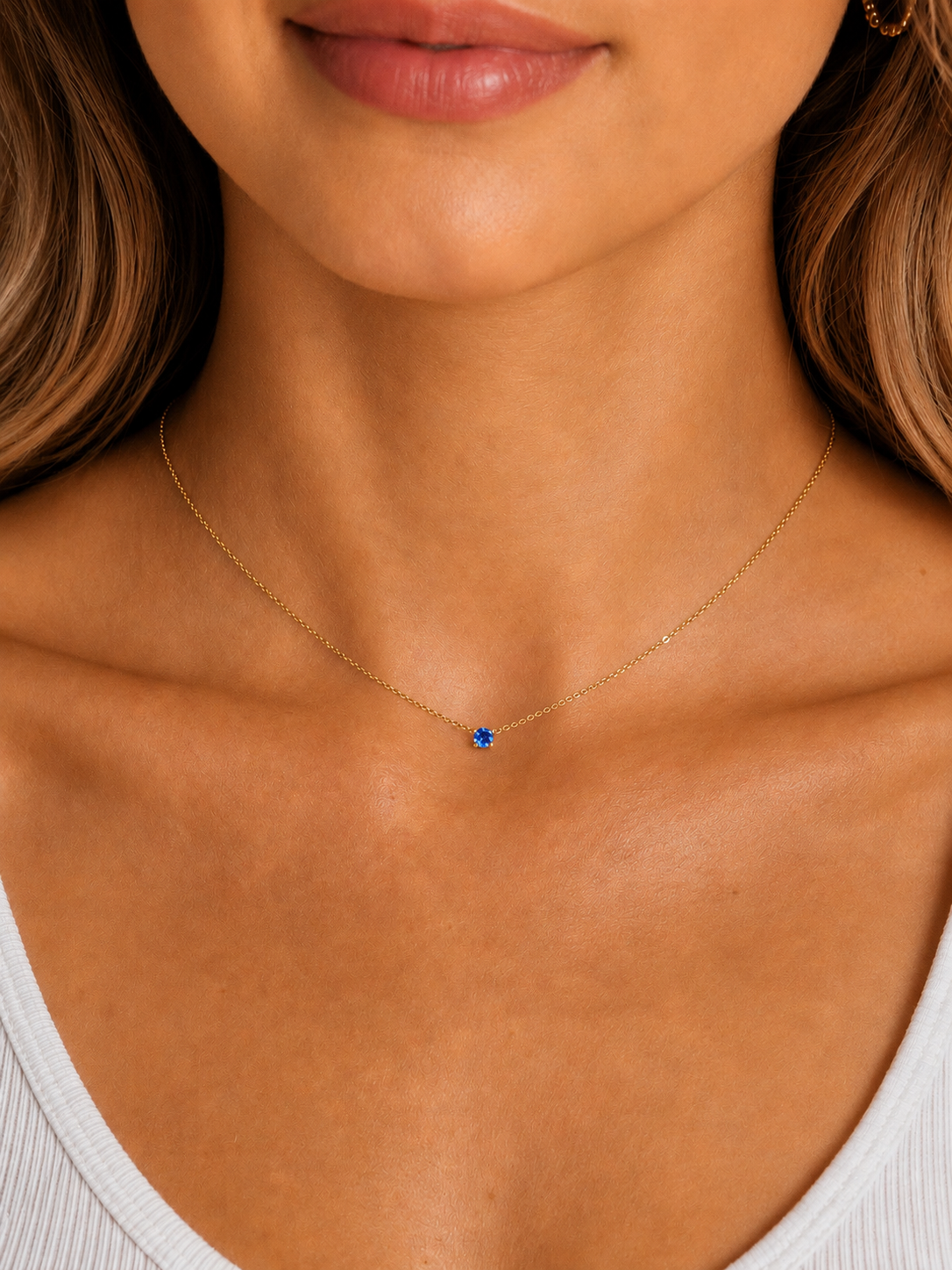 Dainty Royal Blue Sapphire September Birthstone Necklace
