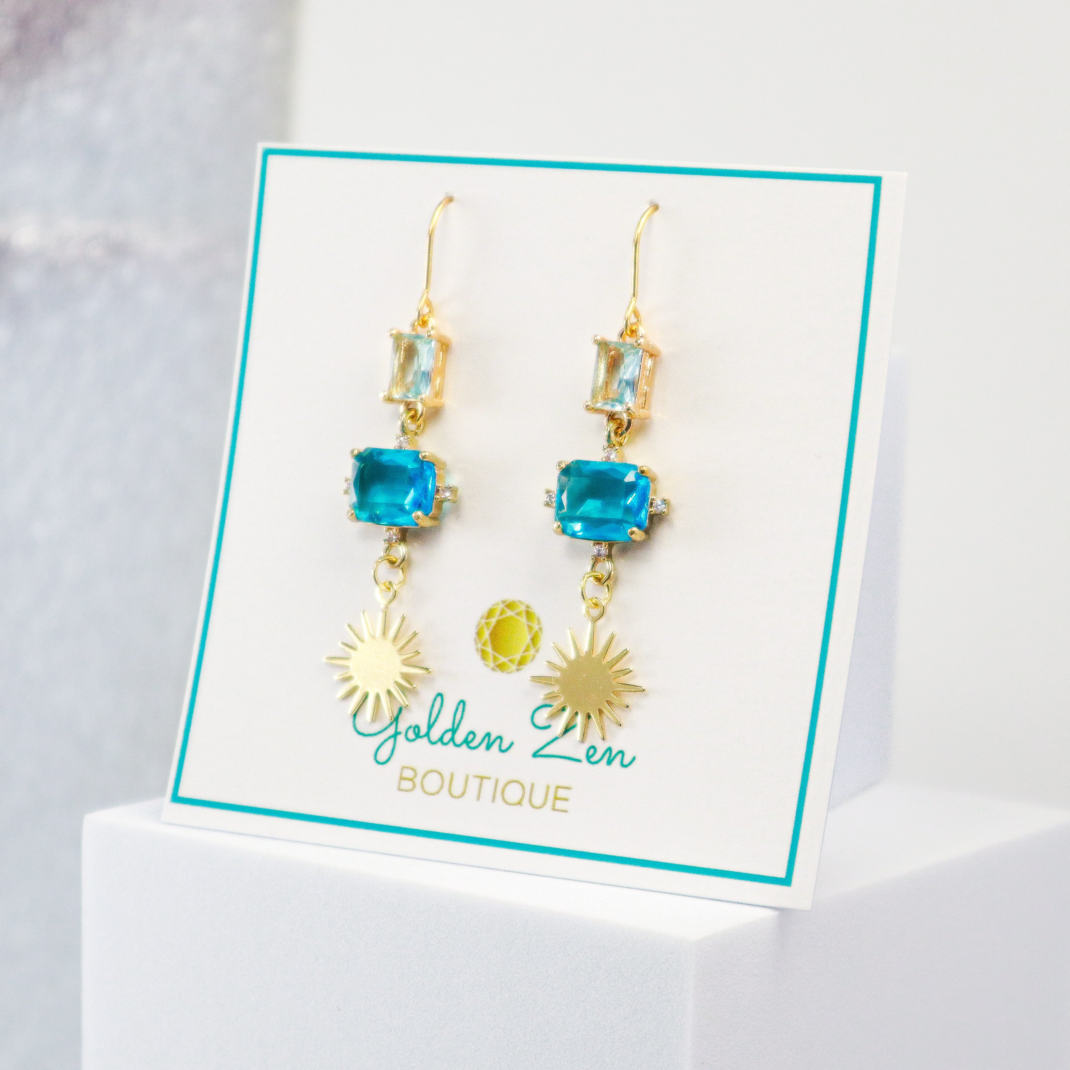 Aquamarine & Blue Topaz Crystal Sol Earrings