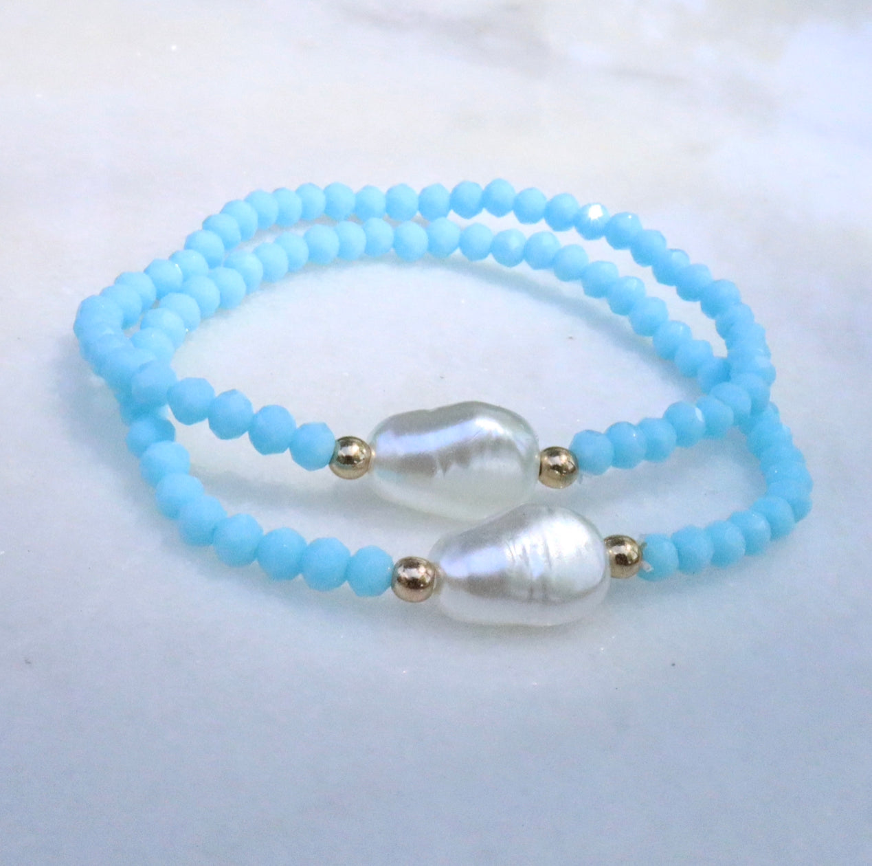 Light Blue Crystal & Pearl Bracelet