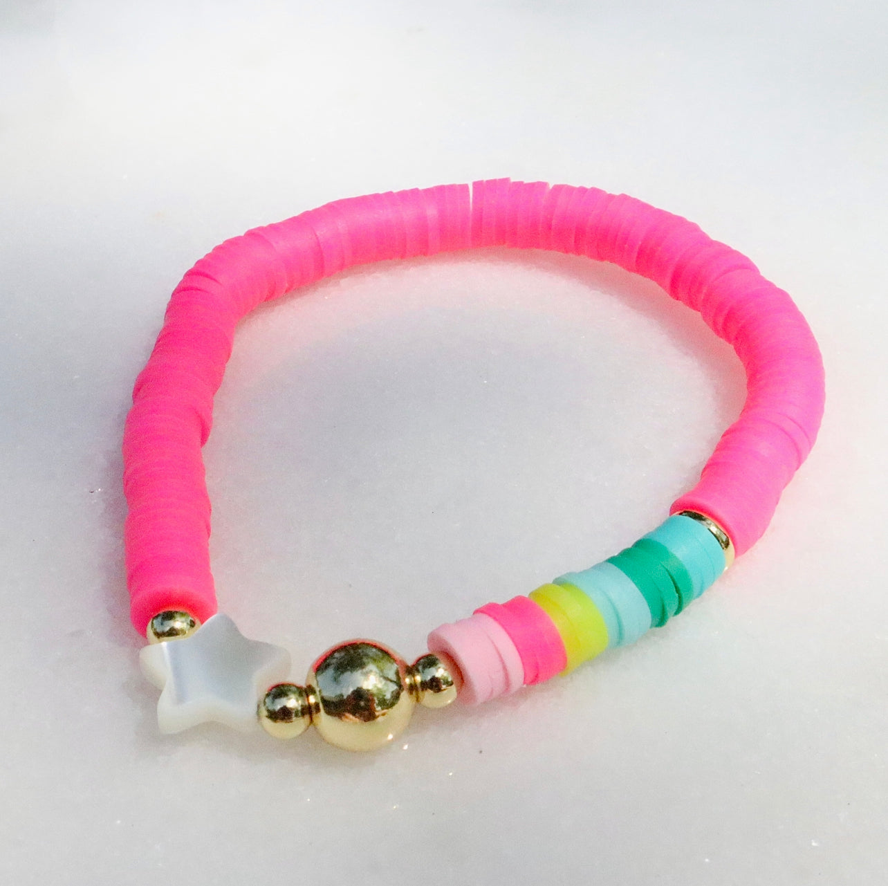 Mother of Pearl Pink & Rainbow Colorblock Bracelet