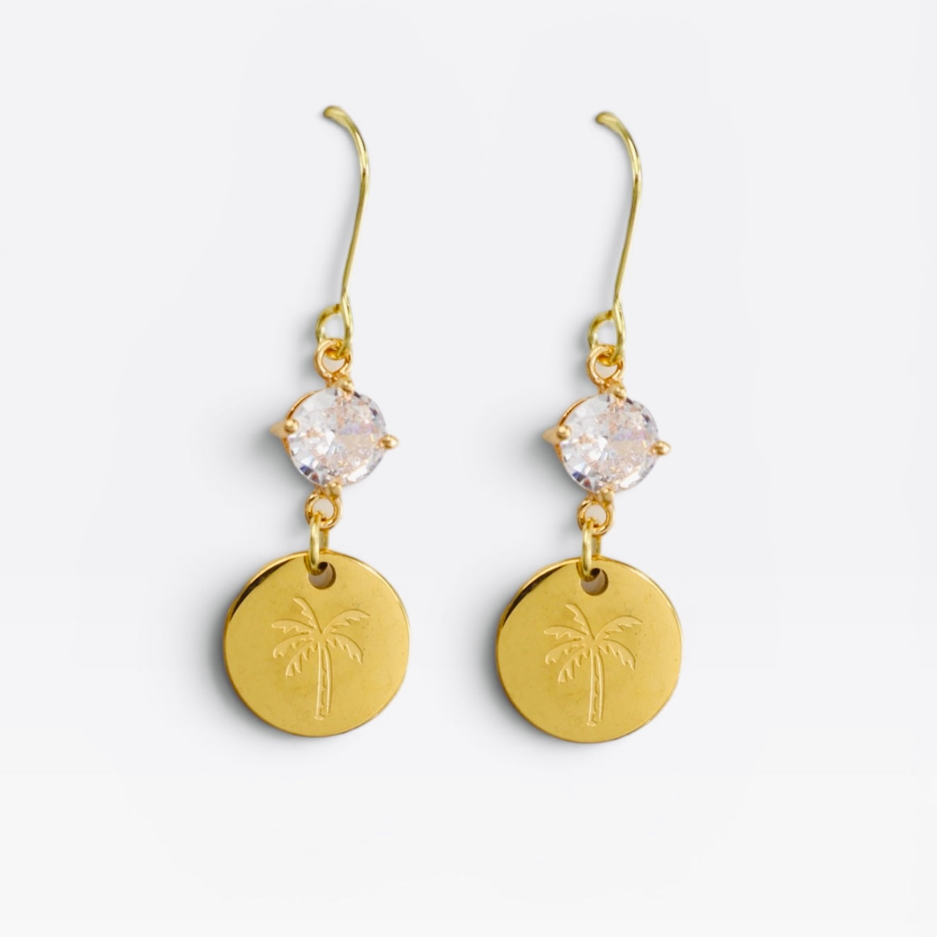 Golden Palm Tree Sparkle Dainty Dangle Earrings